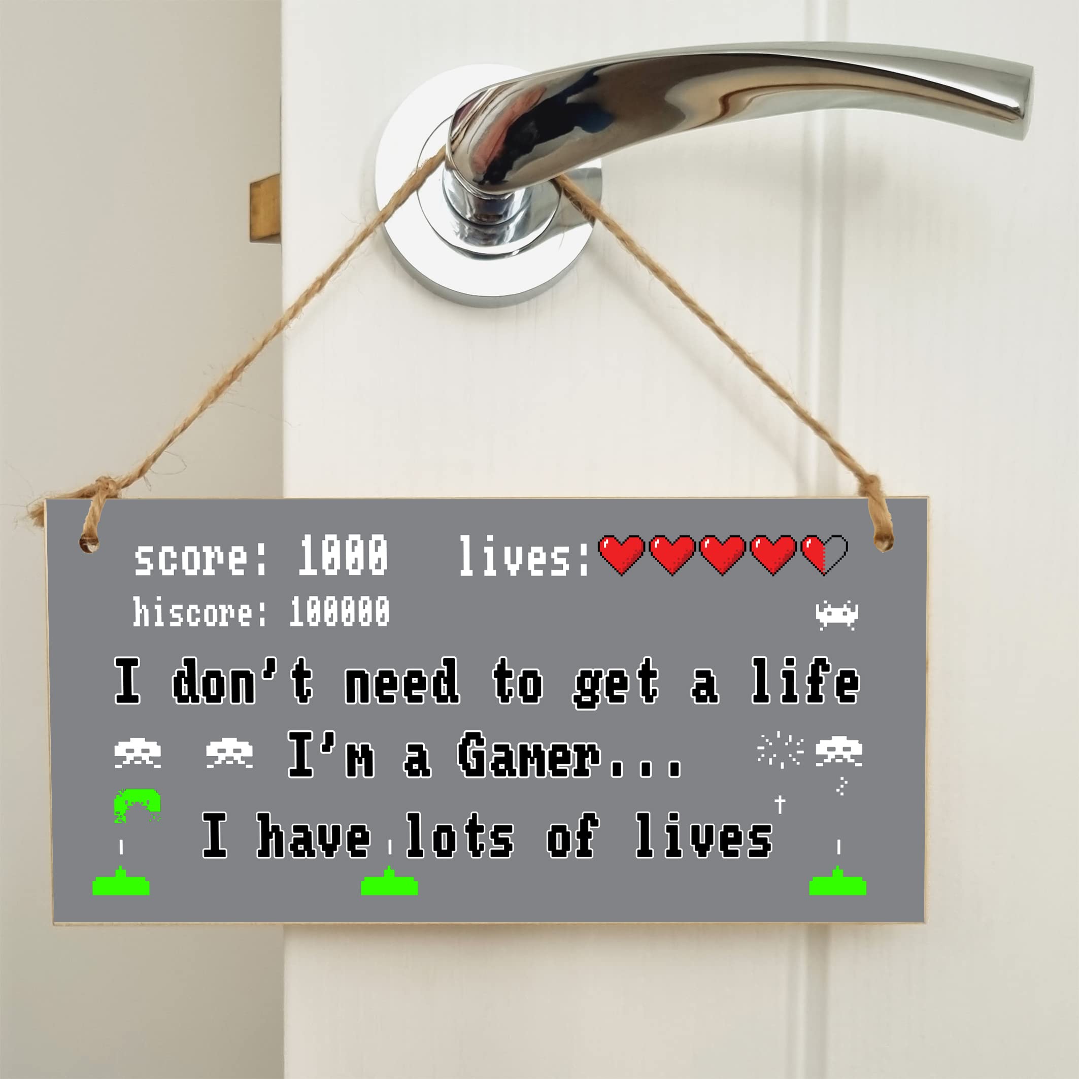 The Plum Penguin Handmade Wooden Hanging Wall Plaque Don't Need to Get a Life I'm a Gamer Gift Computer Game Fans Den Man Cave