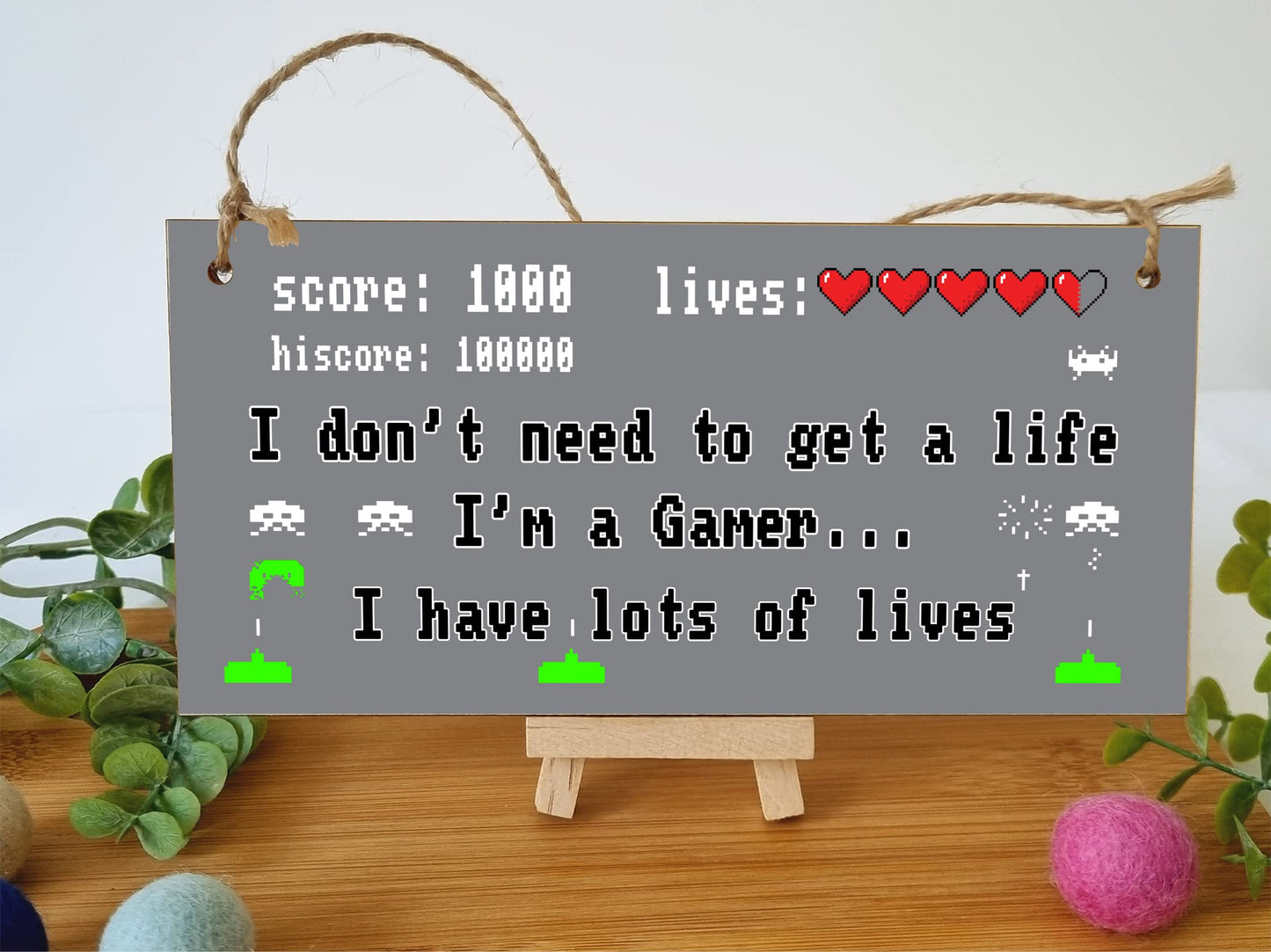 The Plum Penguin Handmade Wooden Hanging Wall Plaque Don't Need to Get a Life I'm a Gamer Gift Computer Game Fans Den Man Cave