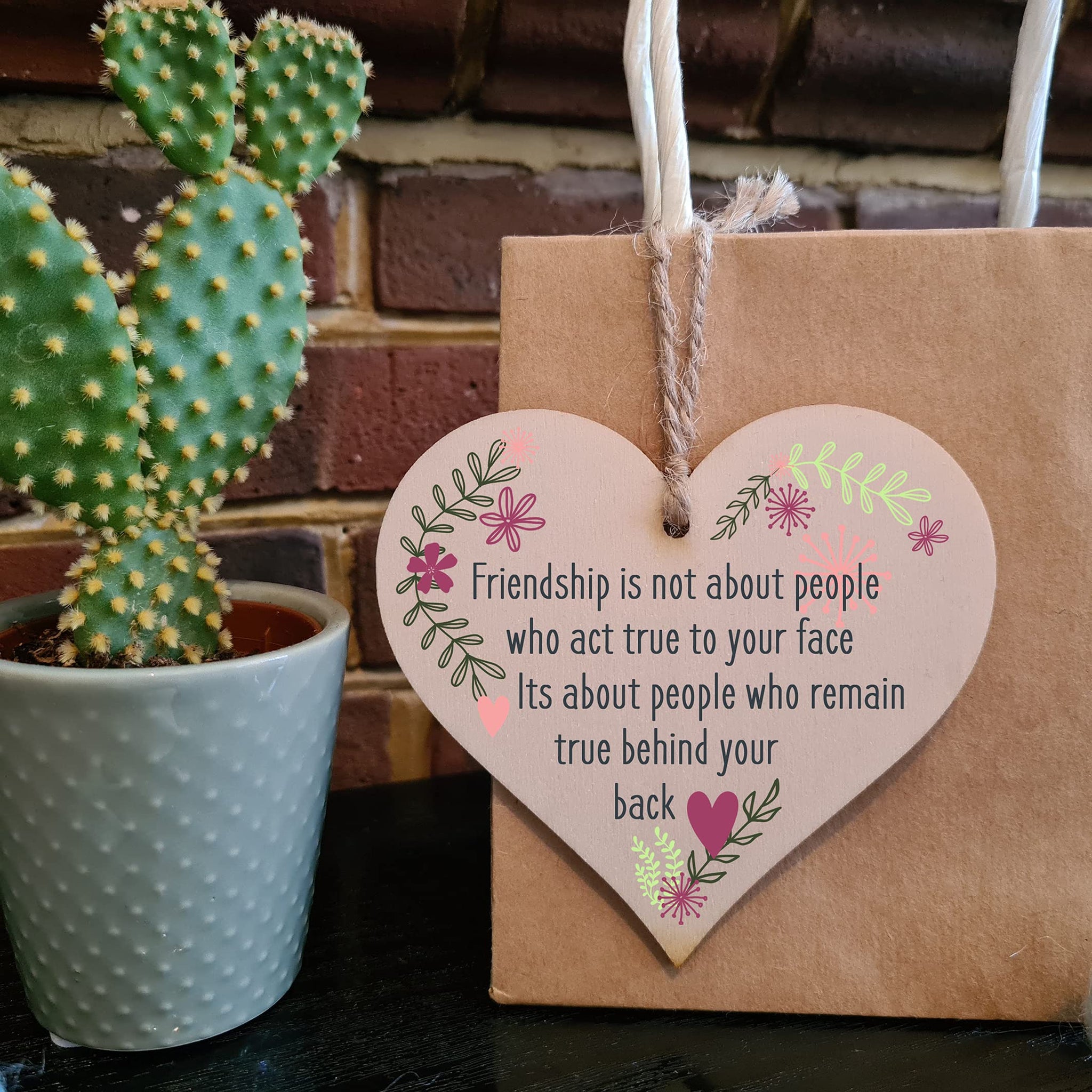 The Plum Penguin Handmade Wooden Hanging Heart Plaque Gift Friends Stay True Friendship Wall Hanger Colleague Present Card Alternative