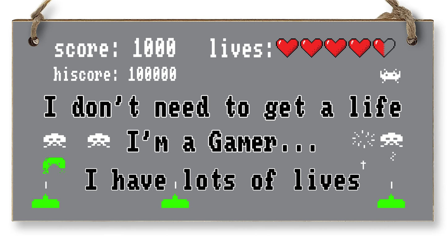 The Plum Penguin Handmade Wooden Hanging Wall Plaque Don't Need to Get a Life I'm a Gamer Gift Computer Game Fans Den Man Cave