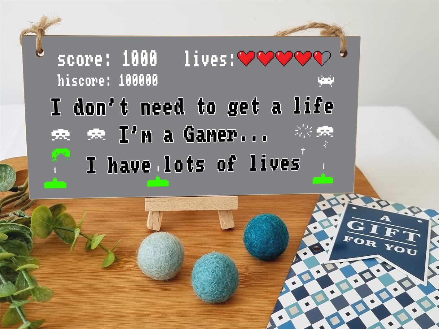 The Plum Penguin Handmade Wooden Hanging Wall Plaque Don't Need to Get a Life I'm a Gamer Gift Computer Game Fans Den Man Cave