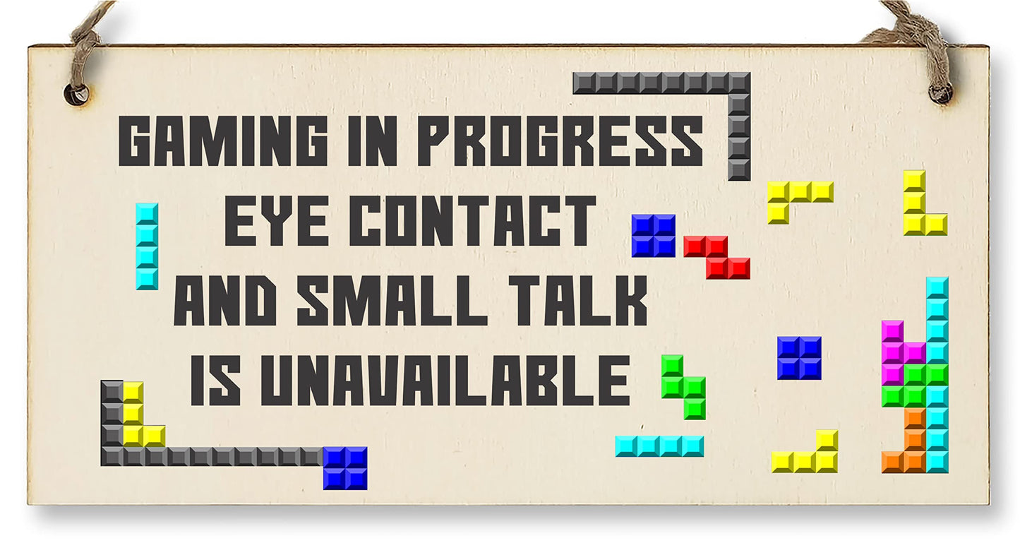 The Plum Penguin Handmade Wooden Hanging Wall Plaque Gaming In Progress Novelty Gift Gamers Computer Game Fans Man Cave Sign