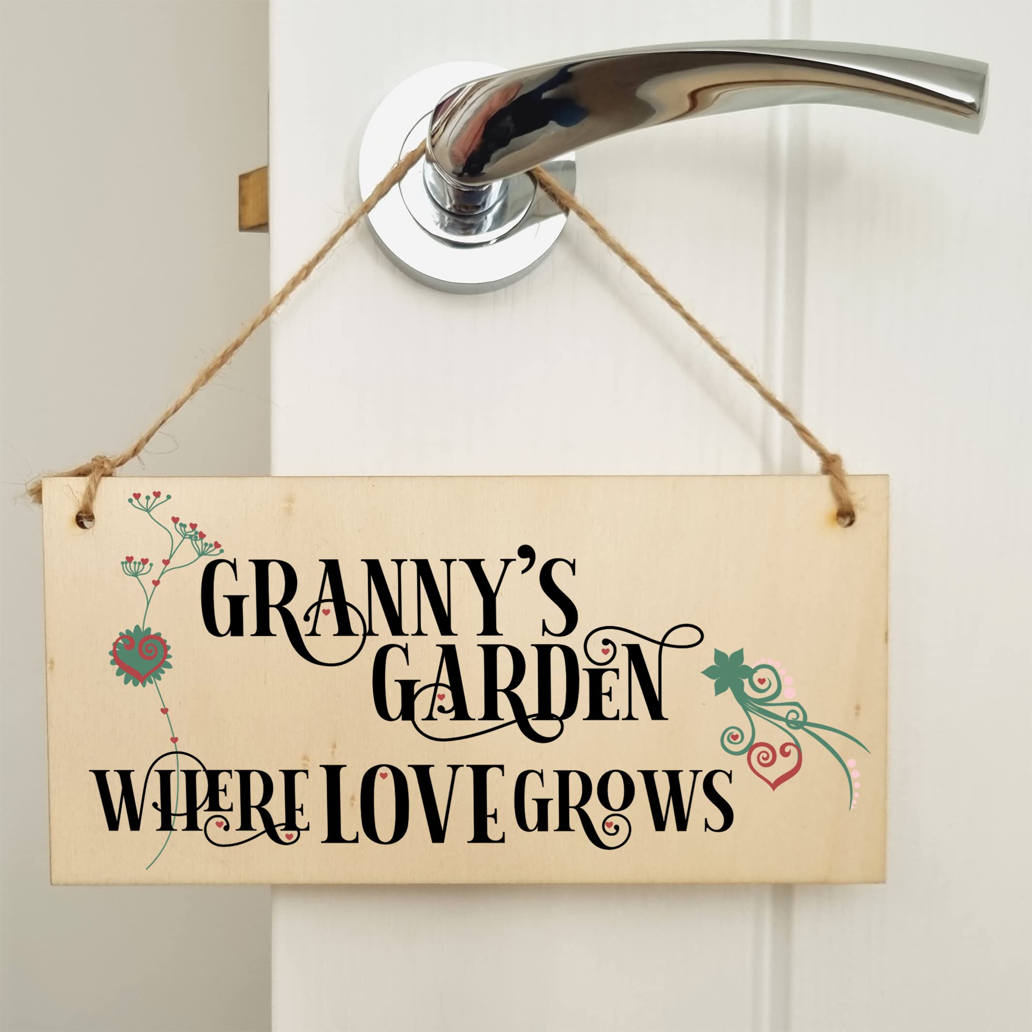 The Plum Penguin Handmade Wooden Hanging Wall Plaque Granny's Garden Where Love Grows Decorative Sign for Grandparents