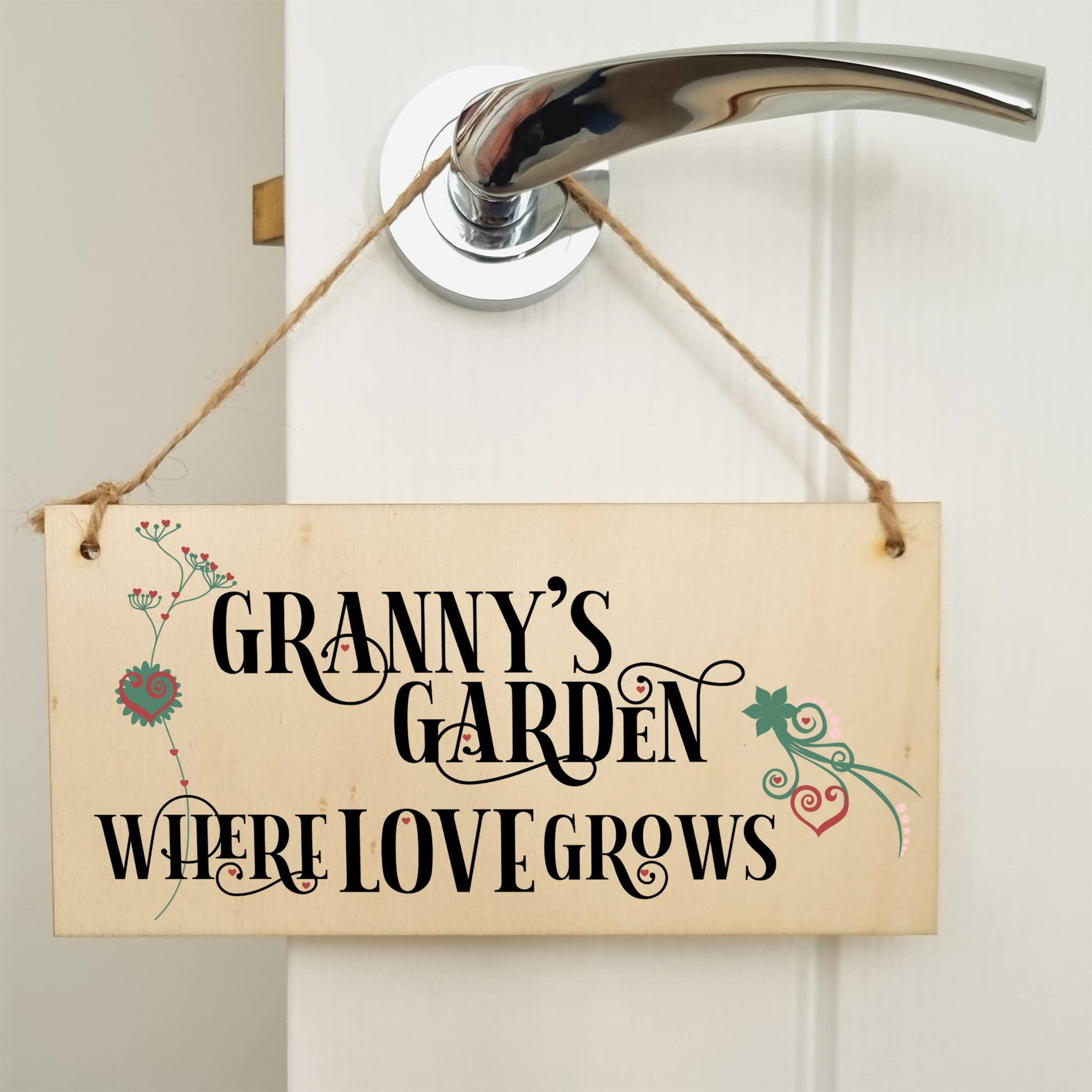 The Plum Penguin Handmade Wooden Hanging Wall Plaque Granny's Garden Where Love Grows Decorative Sign for Grandparents