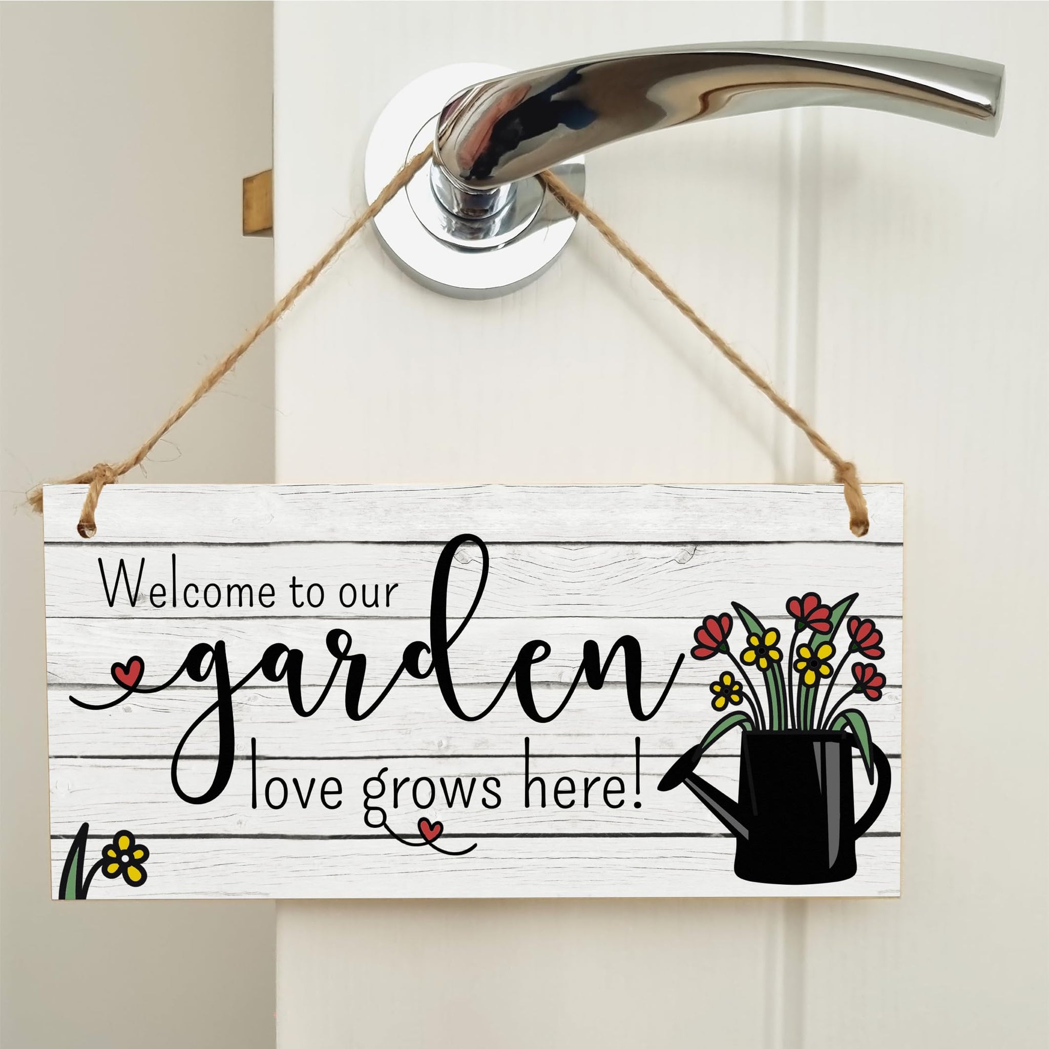 The Plum Penguin Welcome to Our Garden Love Grows Decorative Rustic Gift Handmade Wooden Plaque Home Décor Hanging Sign Family