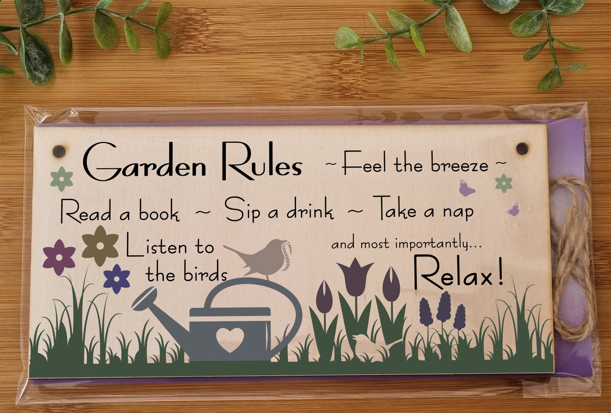 Handmade Wooden Hanging Wall Plaque Garden Rules Relax Feel the Breeze Take a Nap Pretty Sign for Gardeners