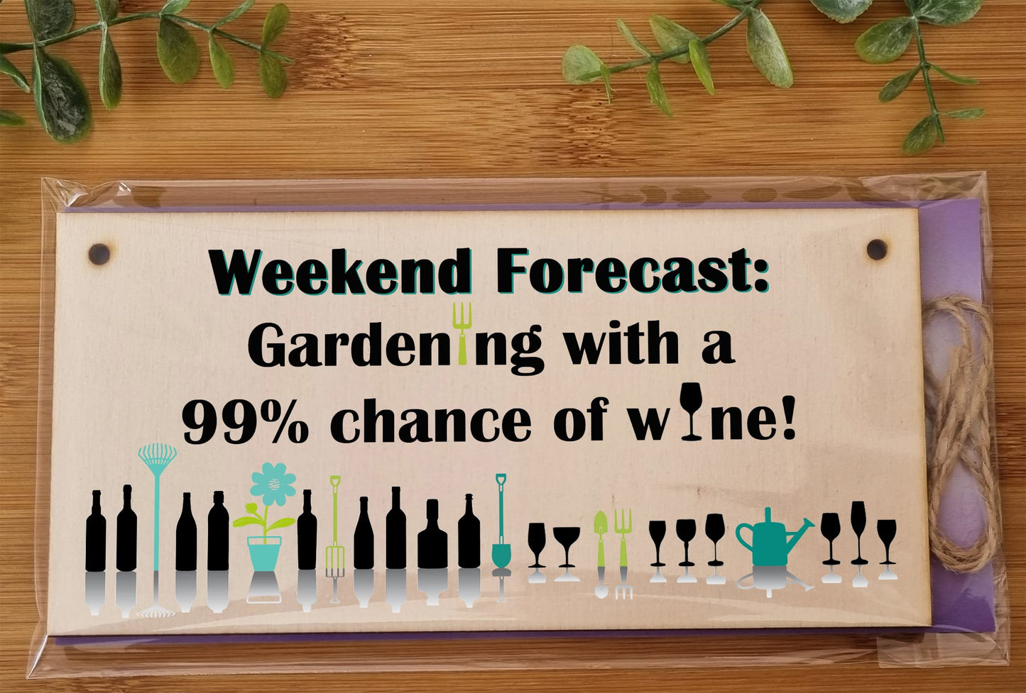 The Plum Penguin Handmade Wooden Hanging Wall Plaque Weekend Forecast Gardening and Wine Novelty Gift Sign for Gardeners