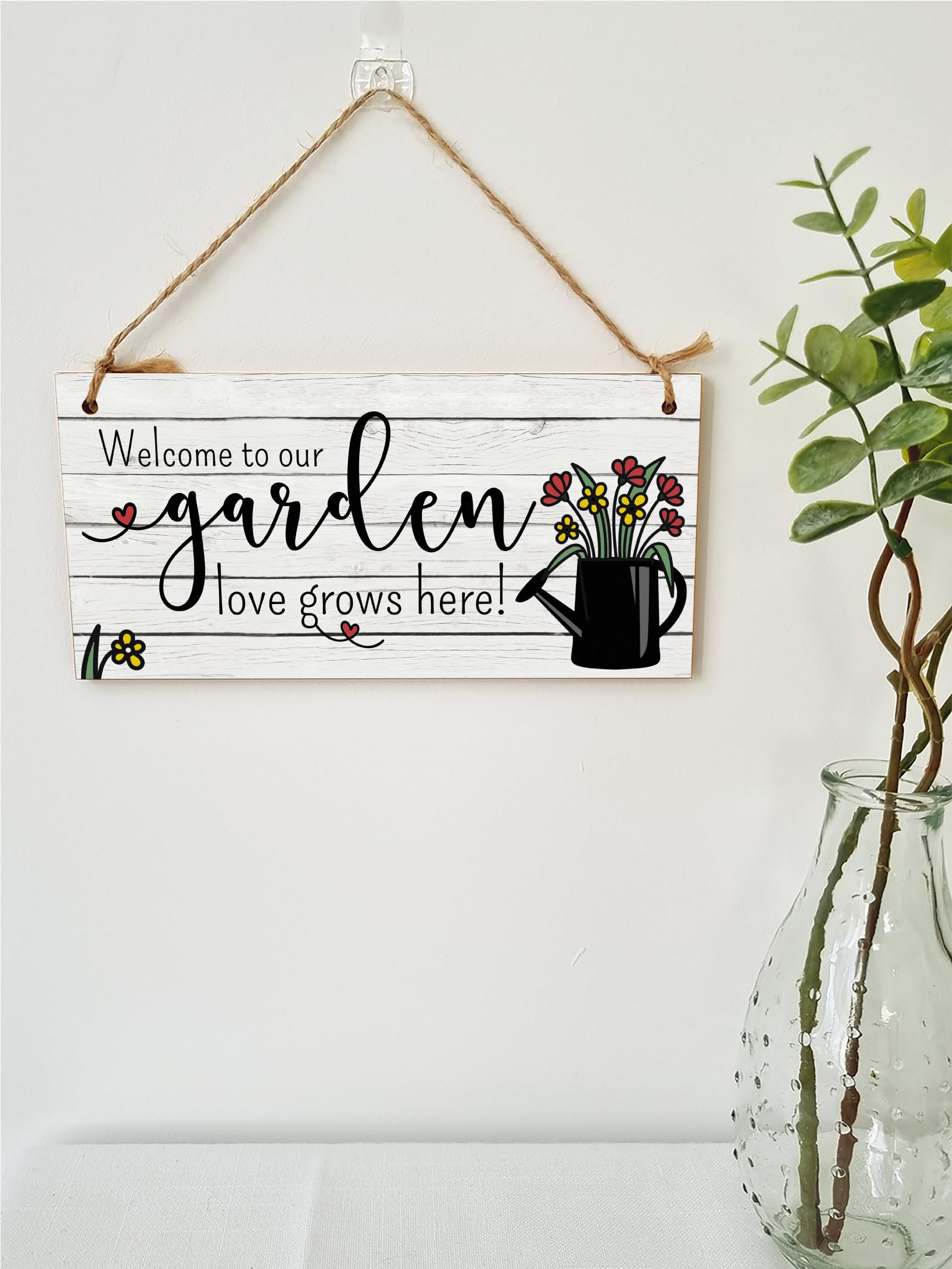 The Plum Penguin Welcome to Our Garden Love Grows Decorative Rustic Gift Handmade Wooden Plaque Home Décor Hanging Sign Family