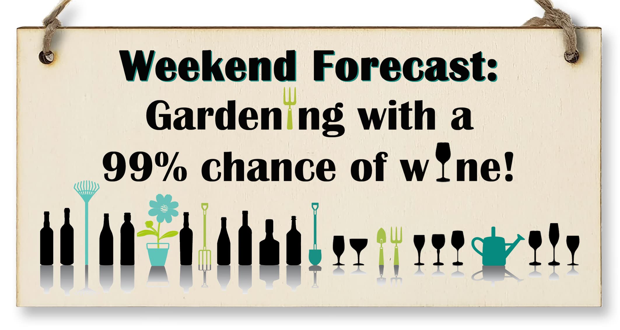 The Plum Penguin Handmade Wooden Hanging Wall Plaque Weekend Forecast Gardening and Wine Novelty Gift Sign for Gardeners