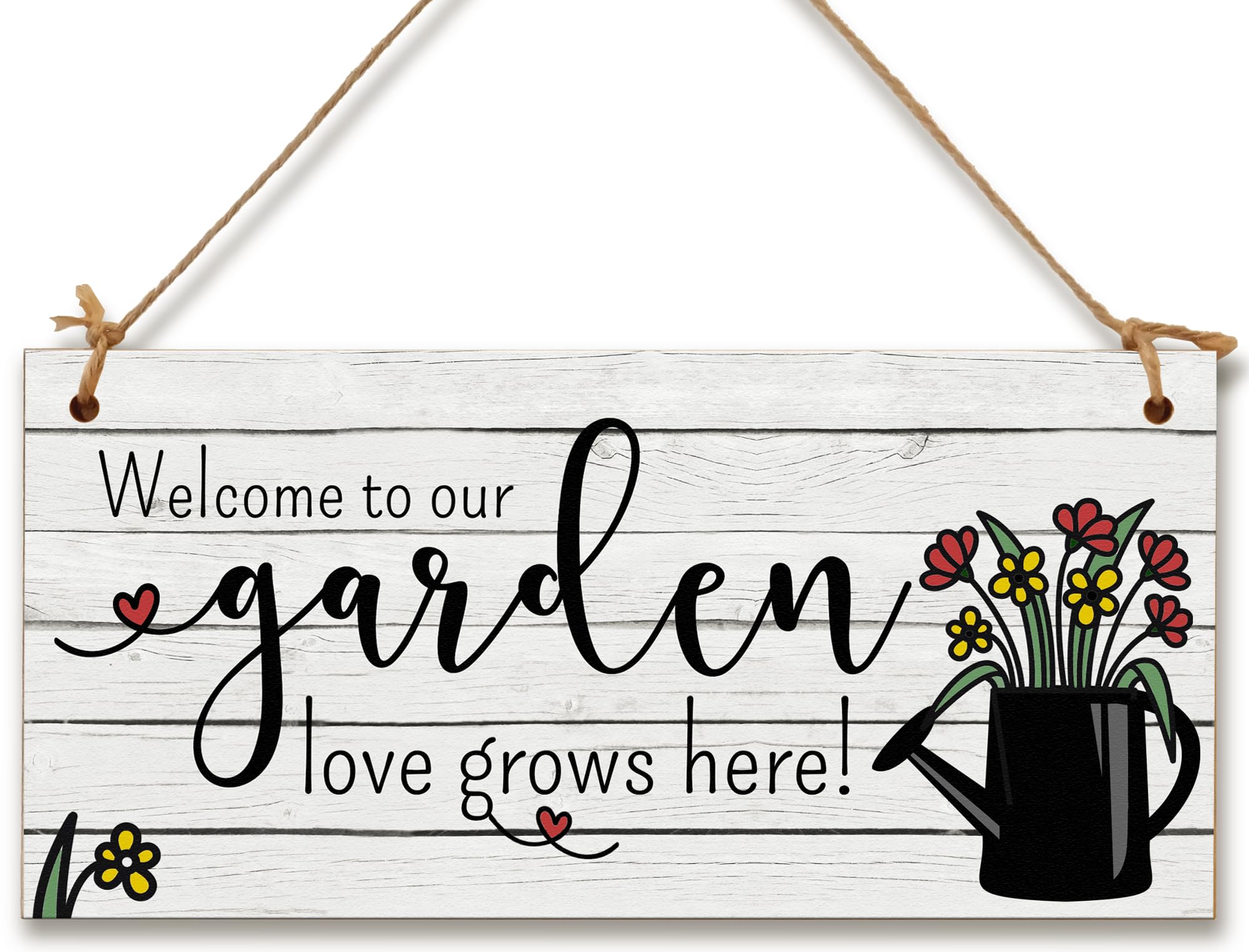 The Plum Penguin Welcome to Our Garden Love Grows Decorative Rustic Gift Handmade Wooden Plaque Home Décor Hanging Sign Family