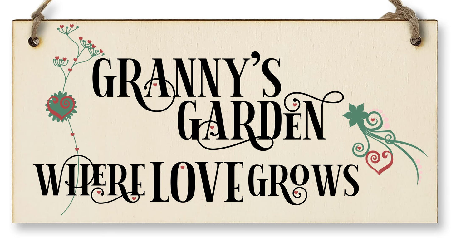 The Plum Penguin Handmade Wooden Hanging Wall Plaque Granny's Garden Where Love Grows Decorative Sign for Grandparents