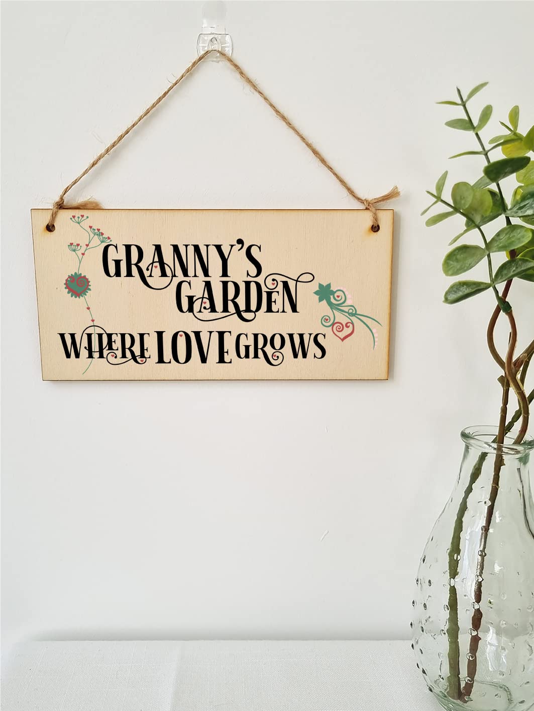 The Plum Penguin Handmade Wooden Hanging Wall Plaque Granny's Garden Where Love Grows Decorative Sign for Grandparents