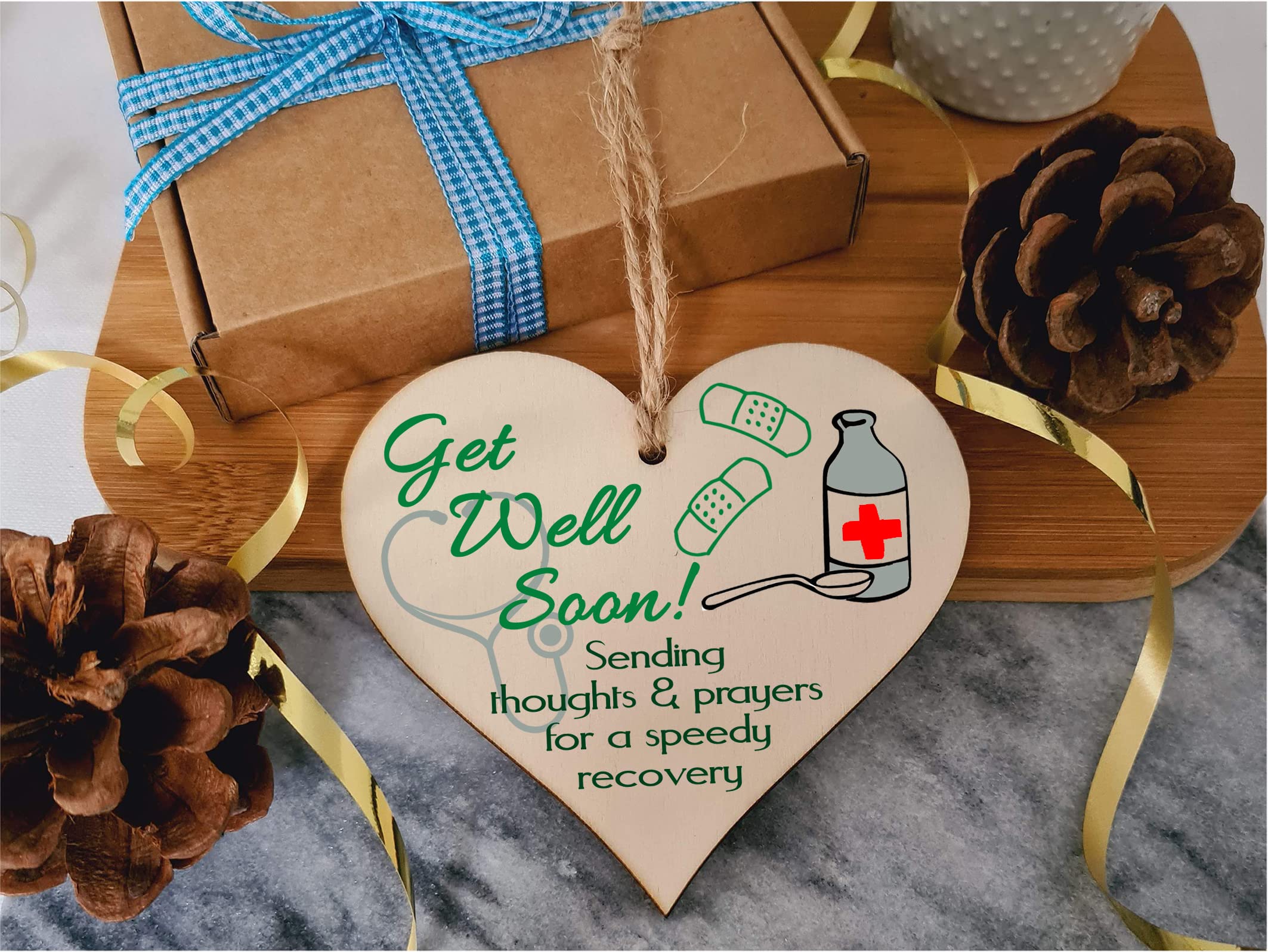 Handmade Wooden Hanging Heart Plaque Gift Get Well Soon Sympathy Keepsake Card Alternative