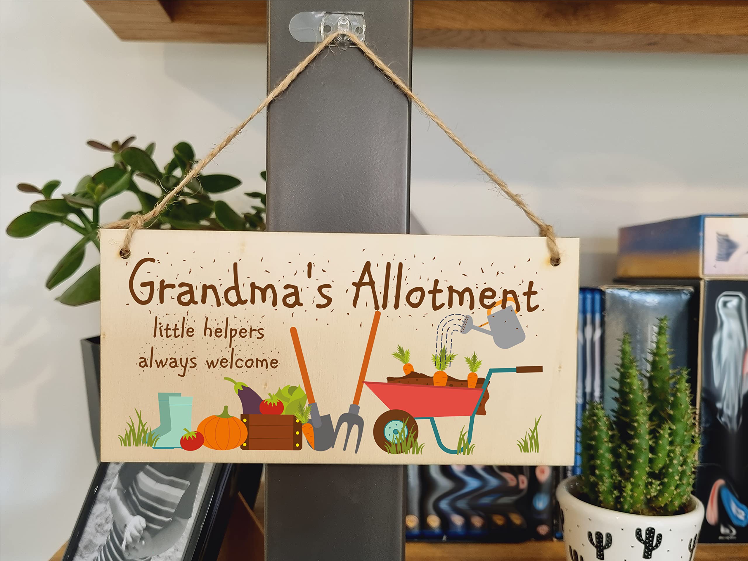 The Plum Penguin Handmade Wooden Hanging Wall Plaque Grandma's Allottment Little Helpers Welcome Gift Sign Gardeners from Grandkids