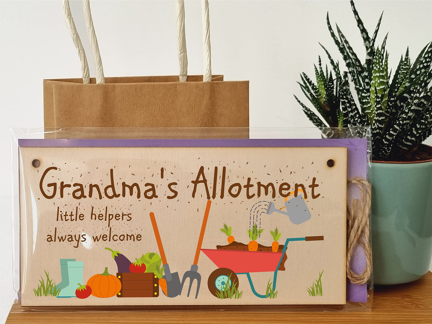 The Plum Penguin Handmade Wooden Hanging Wall Plaque Grandma's Allottment Little Helpers Welcome Gift Sign Gardeners from Grandkids