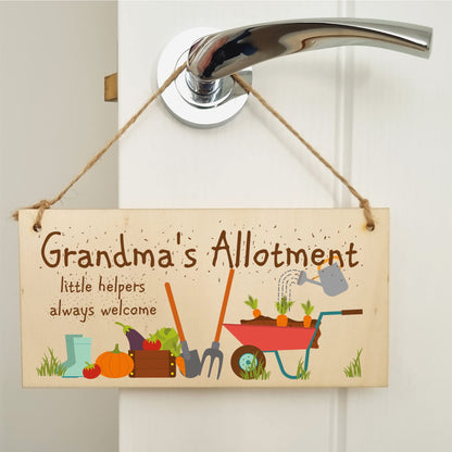 The Plum Penguin Handmade Wooden Hanging Wall Plaque Grandma's Allottment Little Helpers Welcome Gift Sign Gardeners from Grandkids