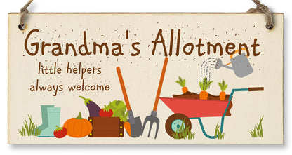 The Plum Penguin Handmade Wooden Hanging Wall Plaque Grandma's Allottment Little Helpers Welcome Gift Sign Gardeners from Grandkids