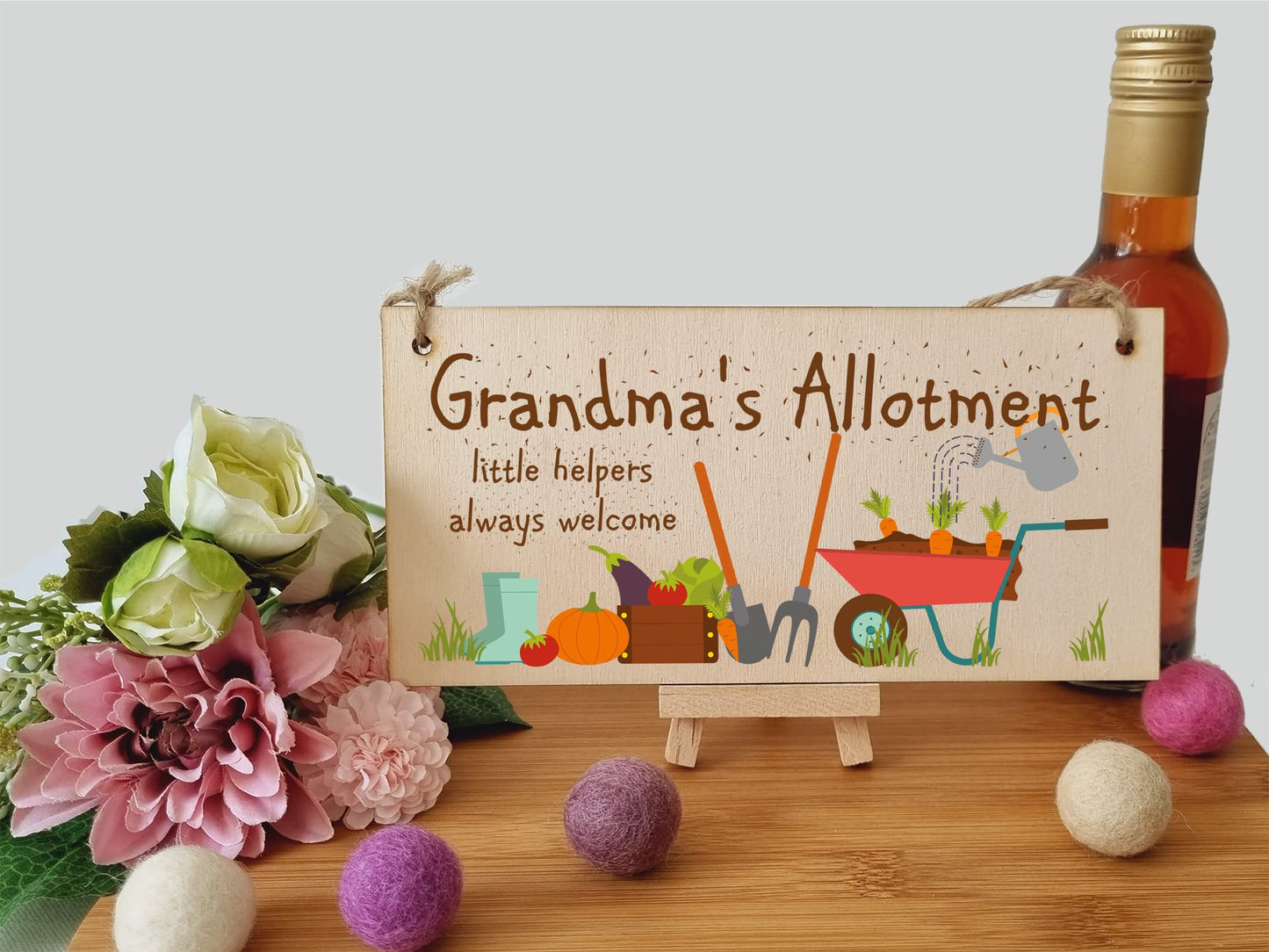 The Plum Penguin Handmade Wooden Hanging Wall Plaque Grandma's Allottment Little Helpers Welcome Gift Sign Gardeners from Grandkids