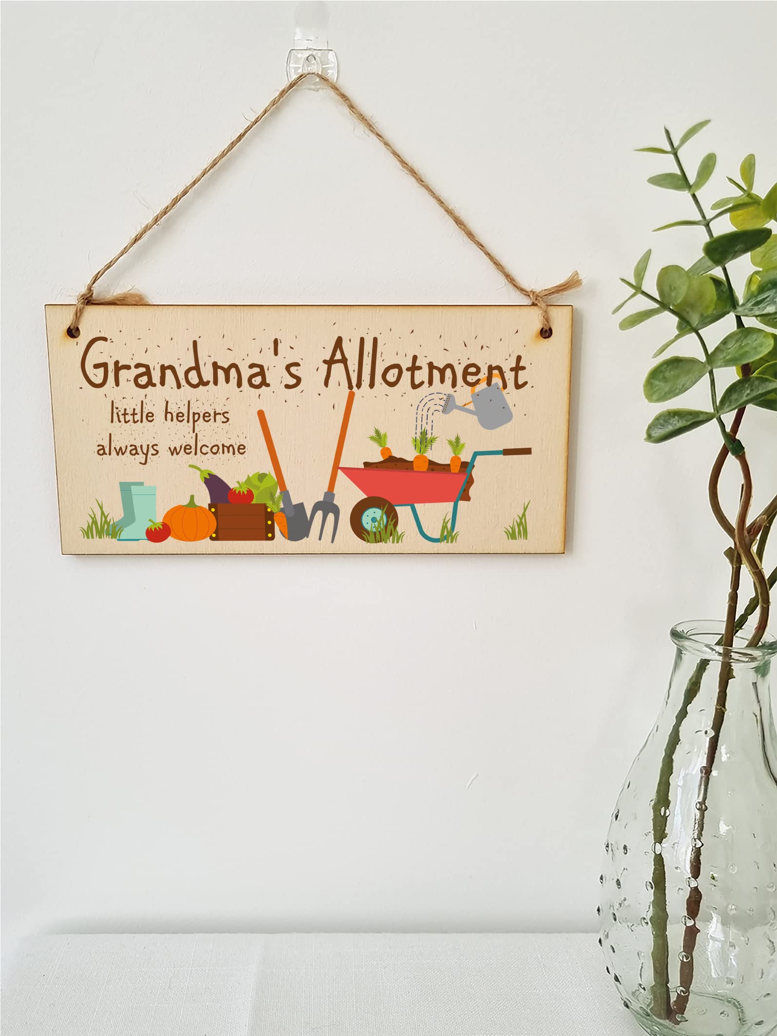 The Plum Penguin Handmade Wooden Hanging Wall Plaque Grandma's Allottment Little Helpers Welcome Gift Sign Gardeners from Grandkids