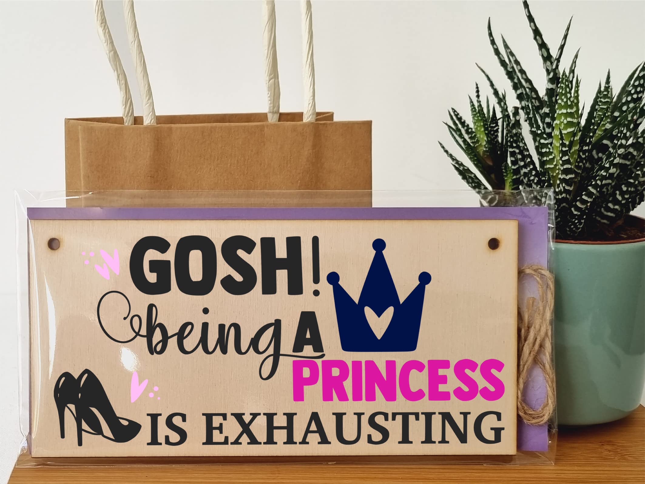 The Plum Penguin Handmade Wooden Hanging Wall Plaque Gosh! Being a Princess is Exhausting Decorative Friendship Gift Sassy Queen