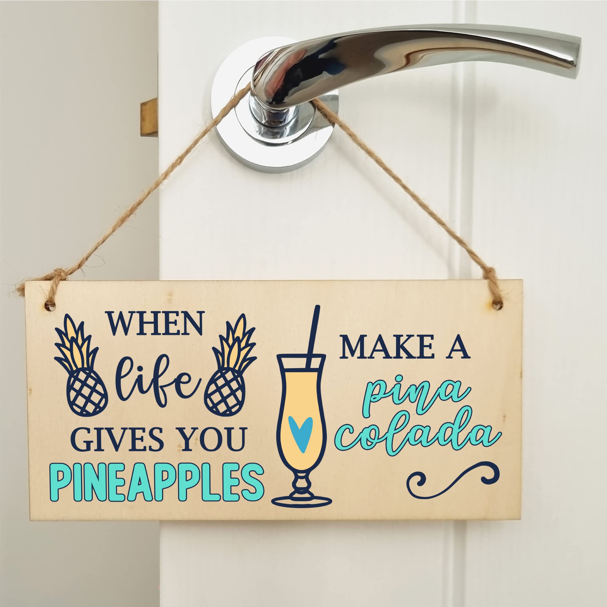 The Plum Penguin Handmade Wooden Hanging Wall Plaque When Life Gives You Pineapples Pina Colada Funny Novelty Sign Home Bar