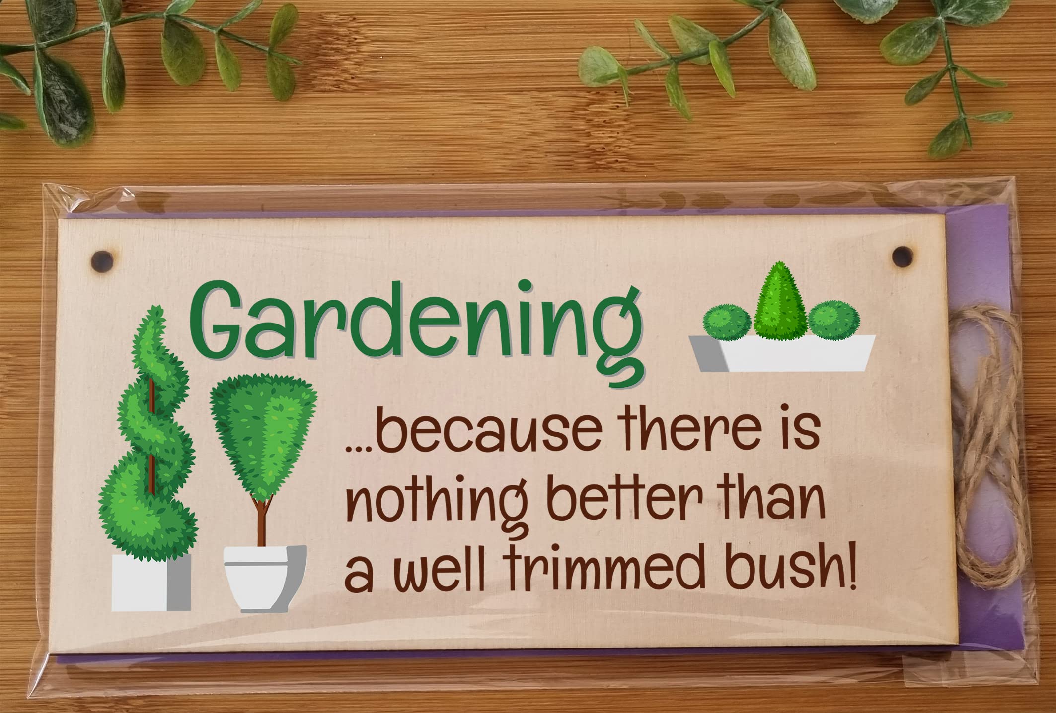 The Plum Penguin Handmade Wooden Hanging Wall Plaque Gardening Nothing Better Well Trimmed Bush Joke Rude Sign for Gardeners
