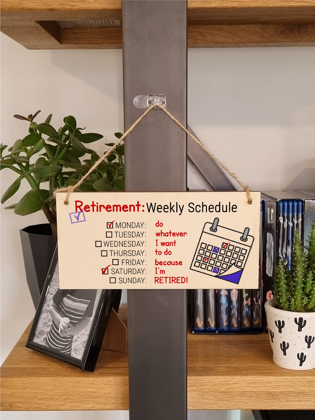 The Plum Penguin Handmade Wooden Hanging Wall Plaque Retirement Weekly Schedule Whatever I Want Funny Retired Work Colleague Gift