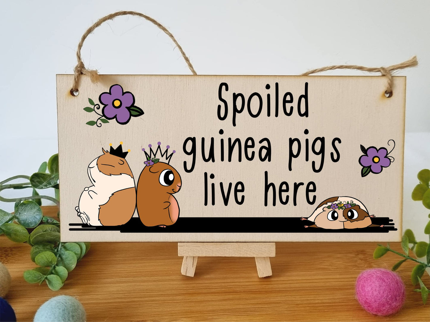 The Plum Penguin Handmade Wooden Hanging Wall Plaque Spoiled Guinea Pigs Live Here Pet Lover Mum Dad Sign