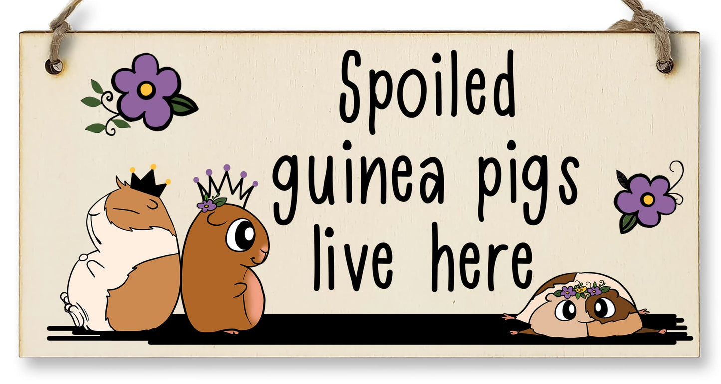 The Plum Penguin Handmade Wooden Hanging Wall Plaque Spoiled Guinea Pigs Live Here Pet Lover Mum Dad Sign
