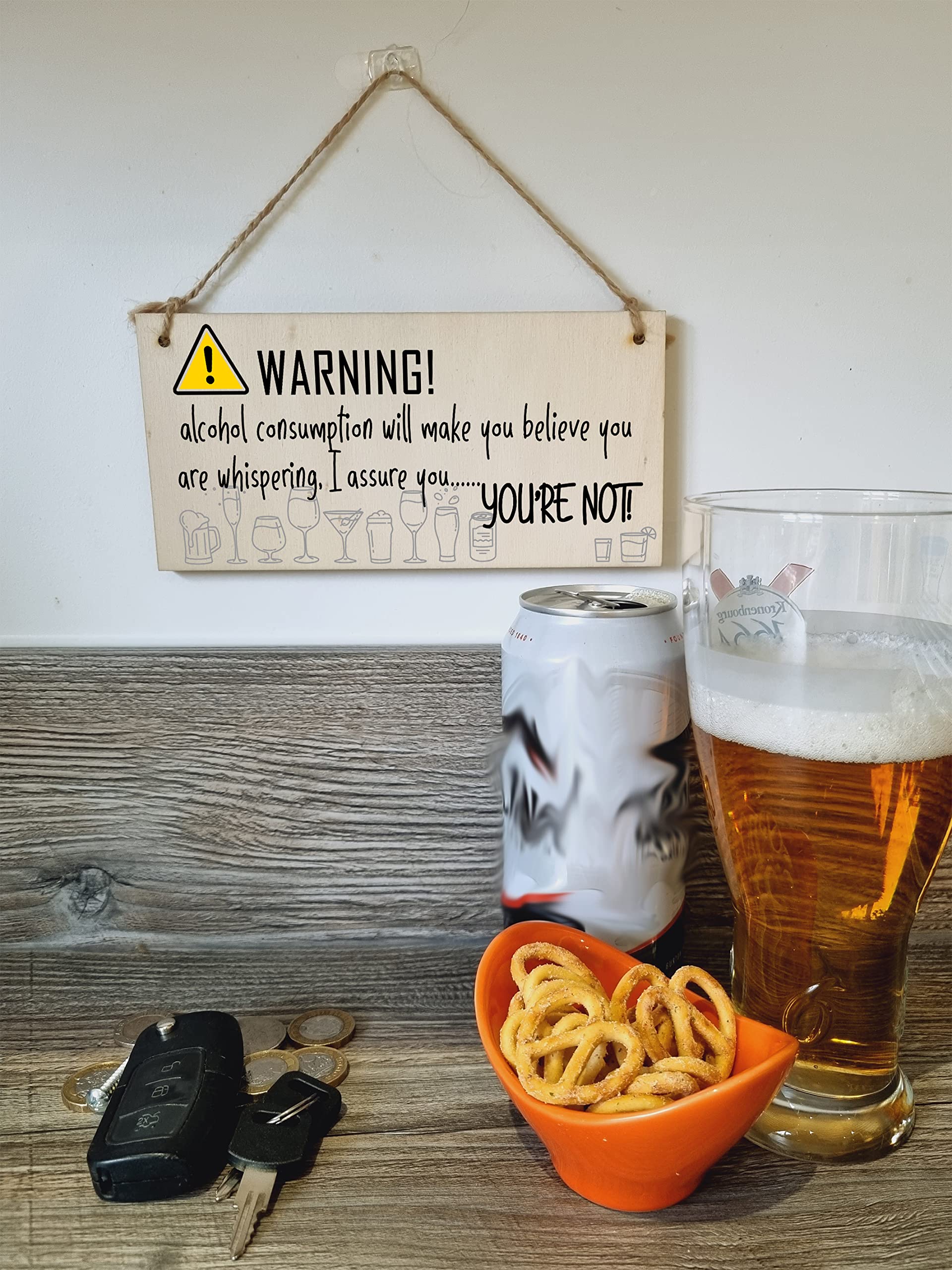 The Plum Penguin Handmade Wooden Hanging Wall Plaque Warning Alcohol Make You Think You Are Whispering Rude Funny Sign Home Bar