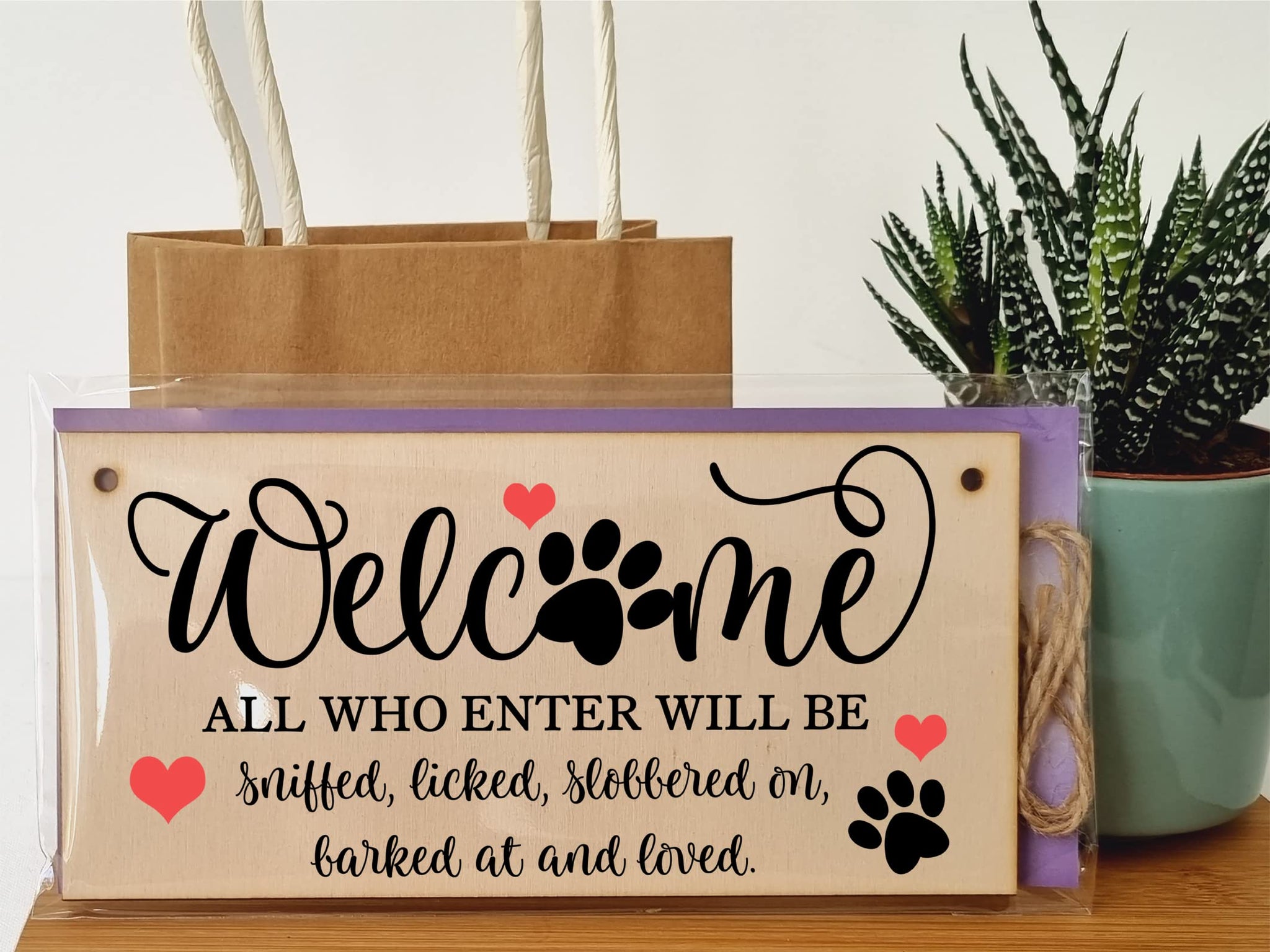 The Plum Penguin Welcome All Who Enter Sniffed Barked Licked Loved Funny Handmade Wooden Hanging Wall Plaque Pet Dog Lovers Gift