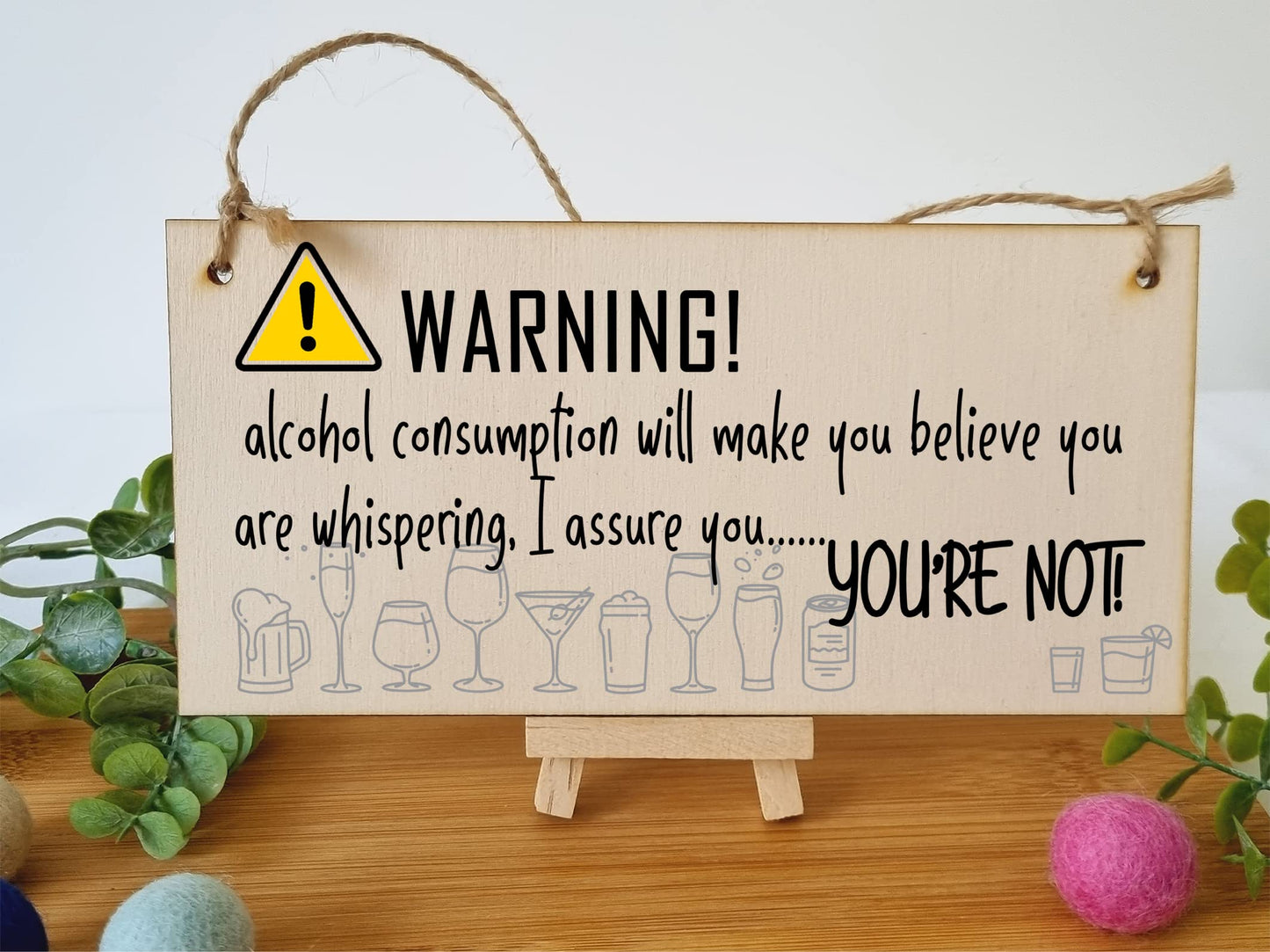 The Plum Penguin Handmade Wooden Hanging Wall Plaque Warning Alcohol Make You Think You Are Whispering Rude Funny Sign Home Bar