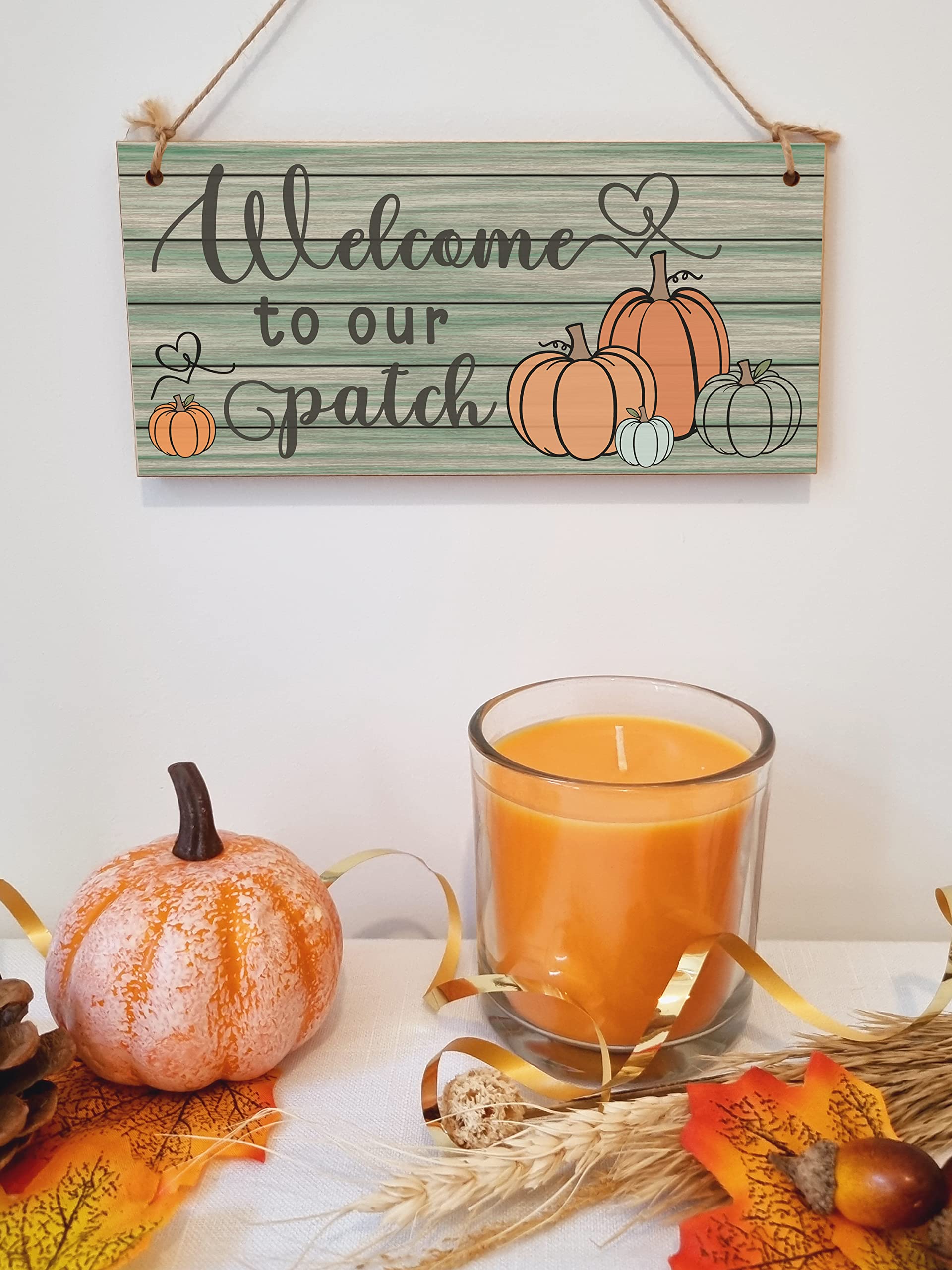 Welcome to our Patch Seasonal Rustic Decorative Pumpkin Sign Handmade Wooden Hanging Wall Plaque Gift Hallway Home Décor
