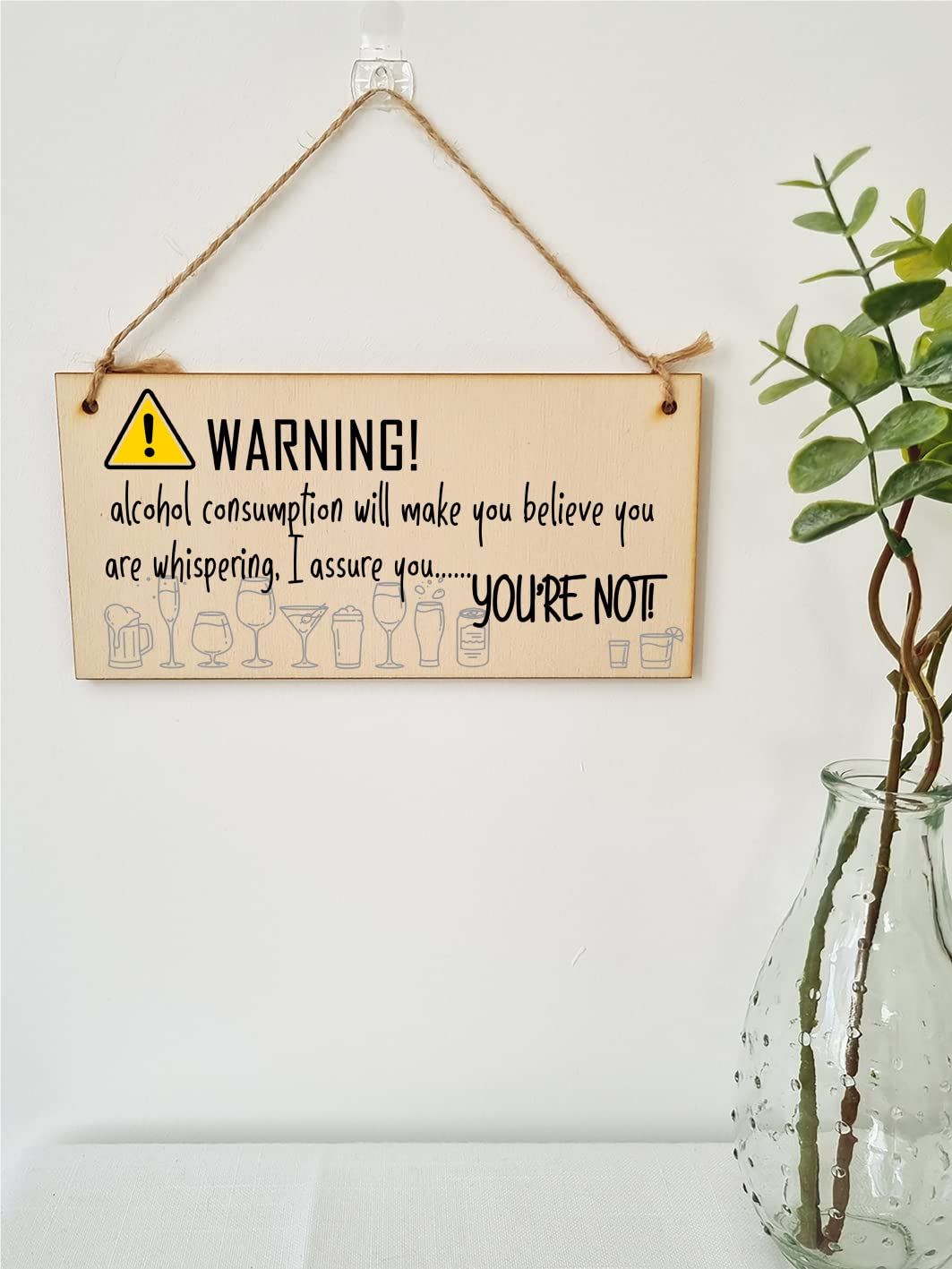 The Plum Penguin Handmade Wooden Hanging Wall Plaque Warning Alcohol Make You Think You Are Whispering Rude Funny Sign Home Bar
