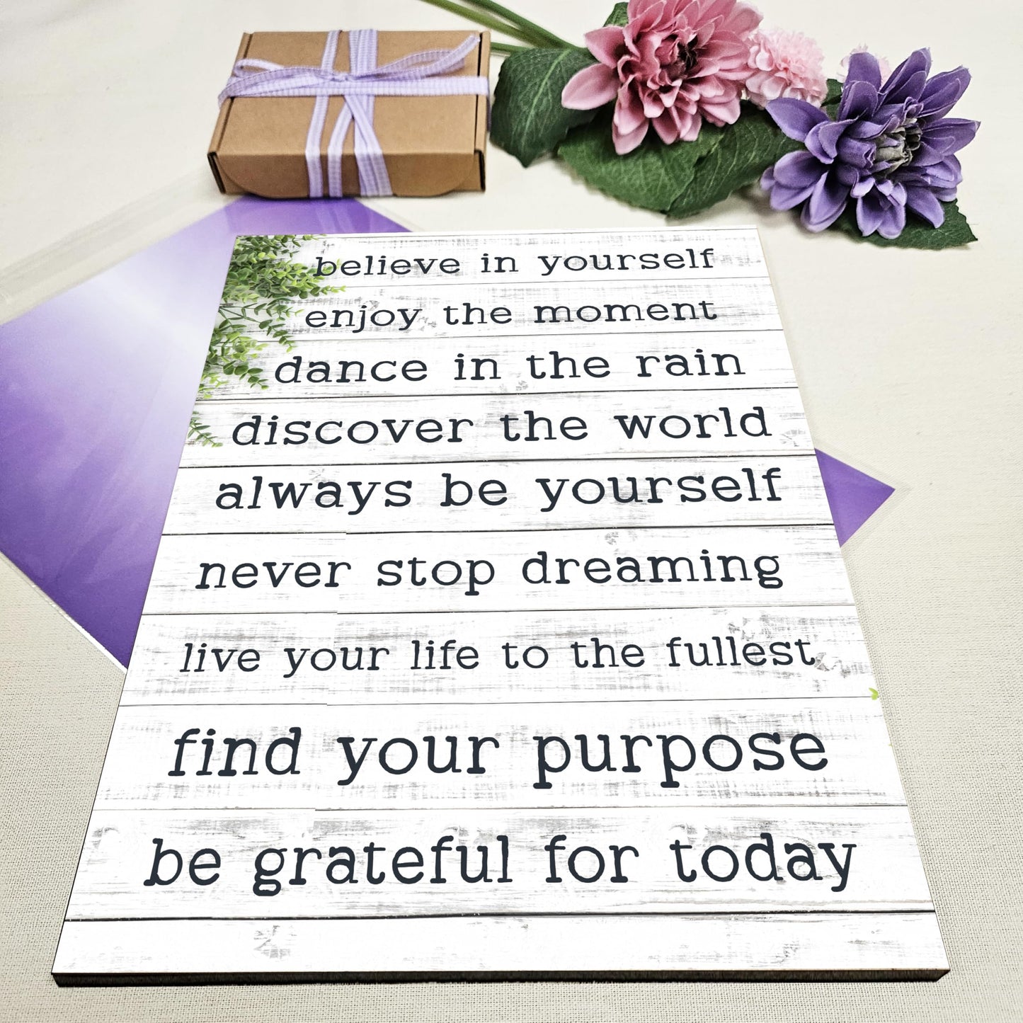 Motivational Wall Art Sign Plaque Inspire Every Day Vibrant Print Daily Affirmation A4 Wooden Home Décor Uplifting Decoration