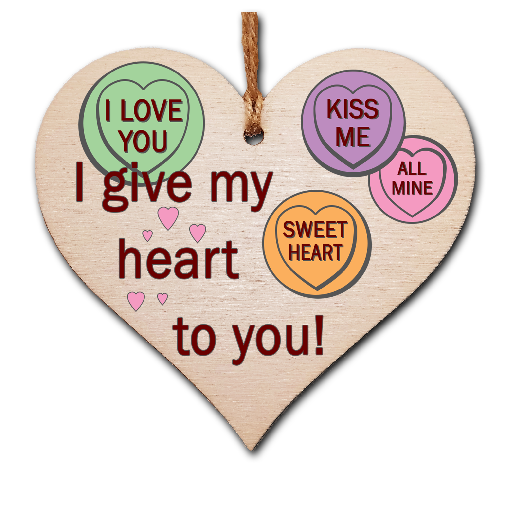 Handmade Wooden Hanging Heart Plaque Valentine's Gift I Give My Heart To You Love Hearts sweets novelty gift for someone special boyfriend girlfriend husband wife funny romantic keepsake