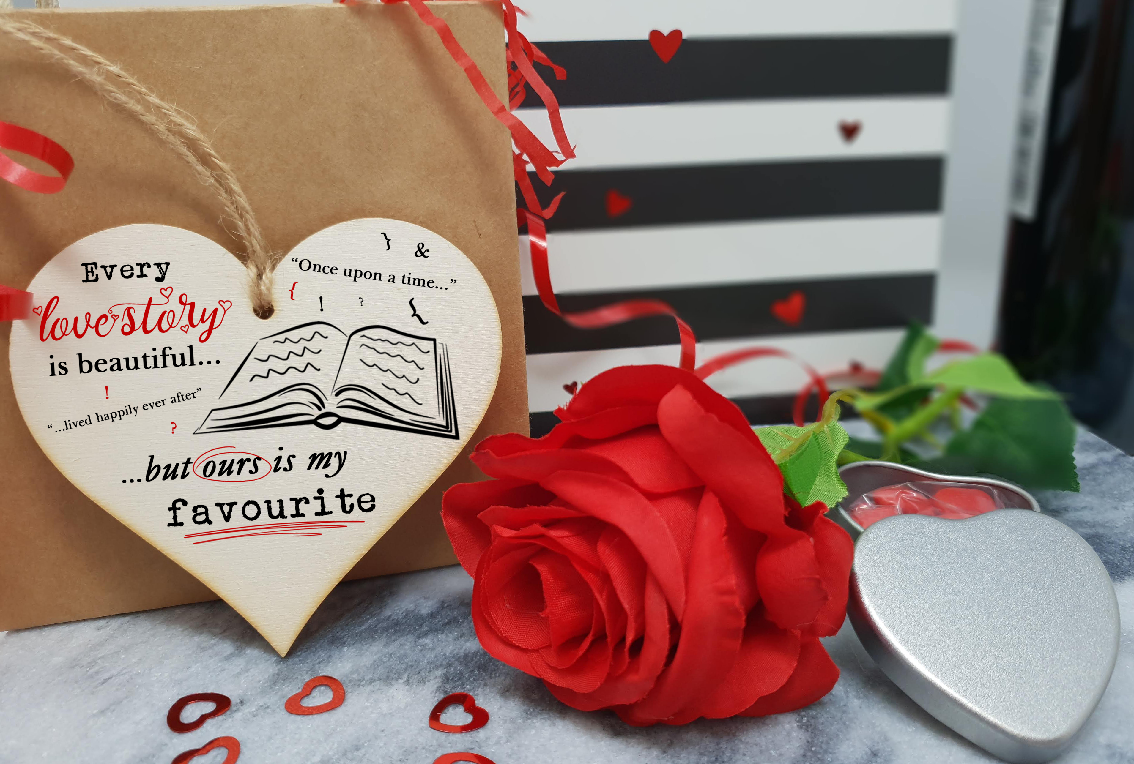 Handmade Wooden Hanging Heart Plaque Valentine's Gift Every love story is beautiful ours is my favourite gift for someone special boyfriend girlfriend husband wife romantic keepsake