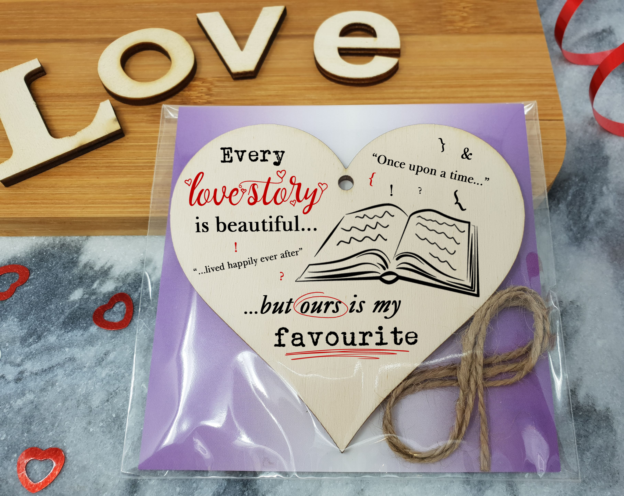 Handmade Wooden Hanging Heart Plaque Valentine's Gift Every love story is beautiful ours is my favourite gift for someone special boyfriend girlfriend husband wife romantic keepsake