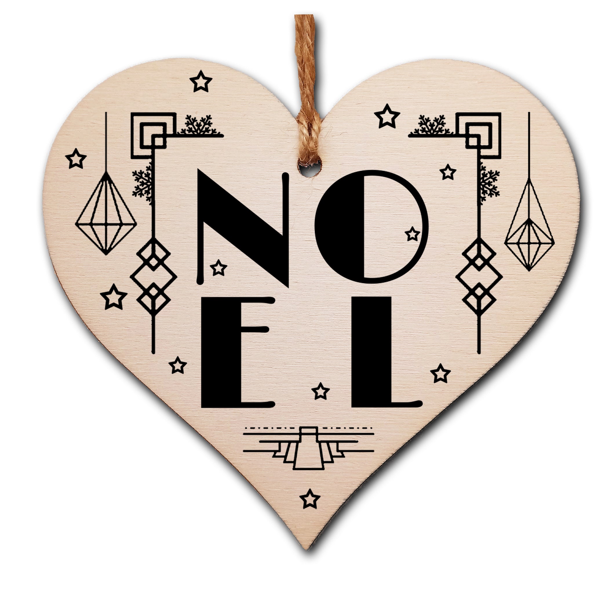 Handmade Christmas Hanging Wooden Heart Plaque Decoration Gift NOEL Art Deco style bauble to hang on the Xmas tree or as a gift tag
