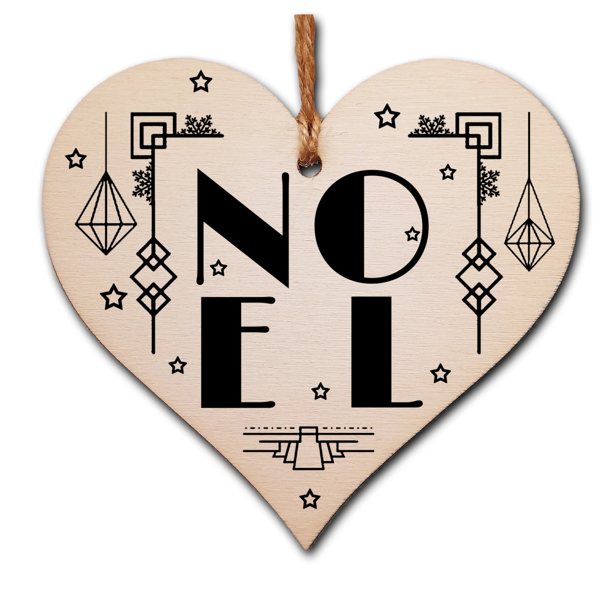 Handmade Christmas Hanging Wooden Heart Plaque Decoration Gift NOEL Art Deco style bauble to hang on the Xmas tree or as a gift tag