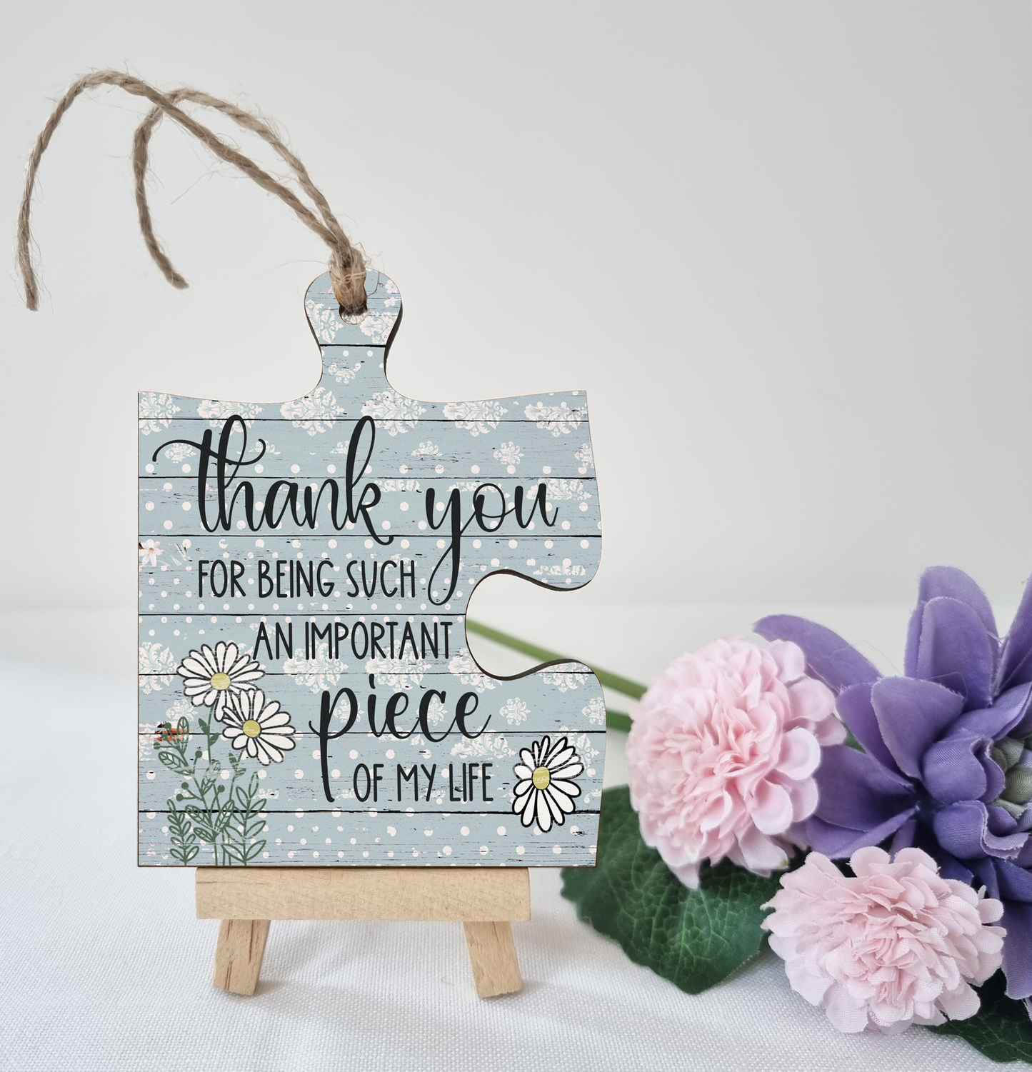 Thank You Important Piece of my Life Jigsaw Puzzle Shaped Rustic Decorative Hanging Plaque Sign Friendship Gift for Her