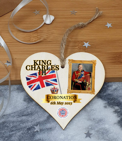 King Charles III Coronation Hanging Wooden Heart 6th May 2023 Decorations Celebration Party Bunting Alternative Keepsake Royal Memorabilia