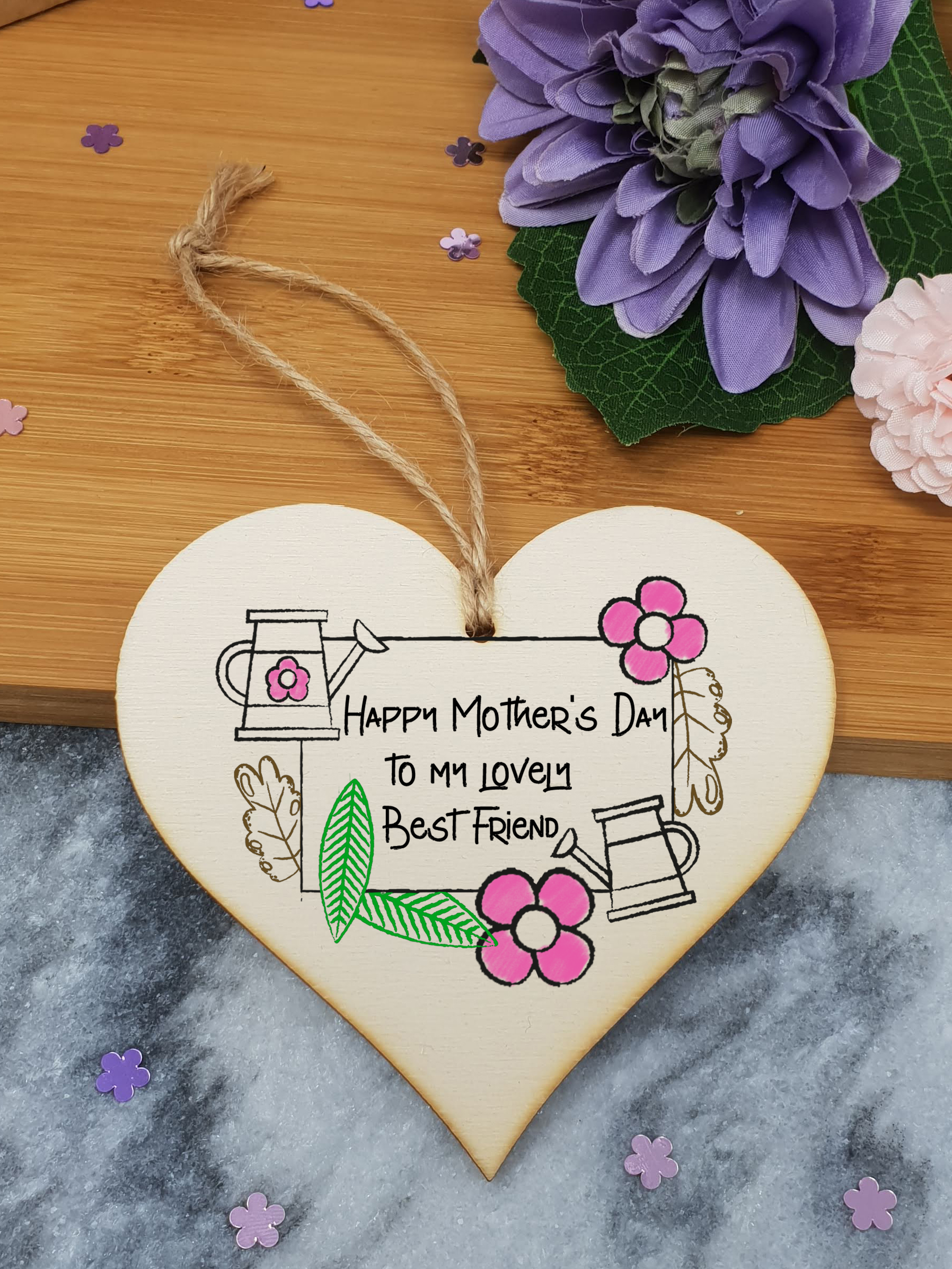 Handmade Wooden Hanging Heart Plaque Mother's Day Gift perfect for lovely Best Friends special keepsake card alternative gardening flowers wall hanger for best friend