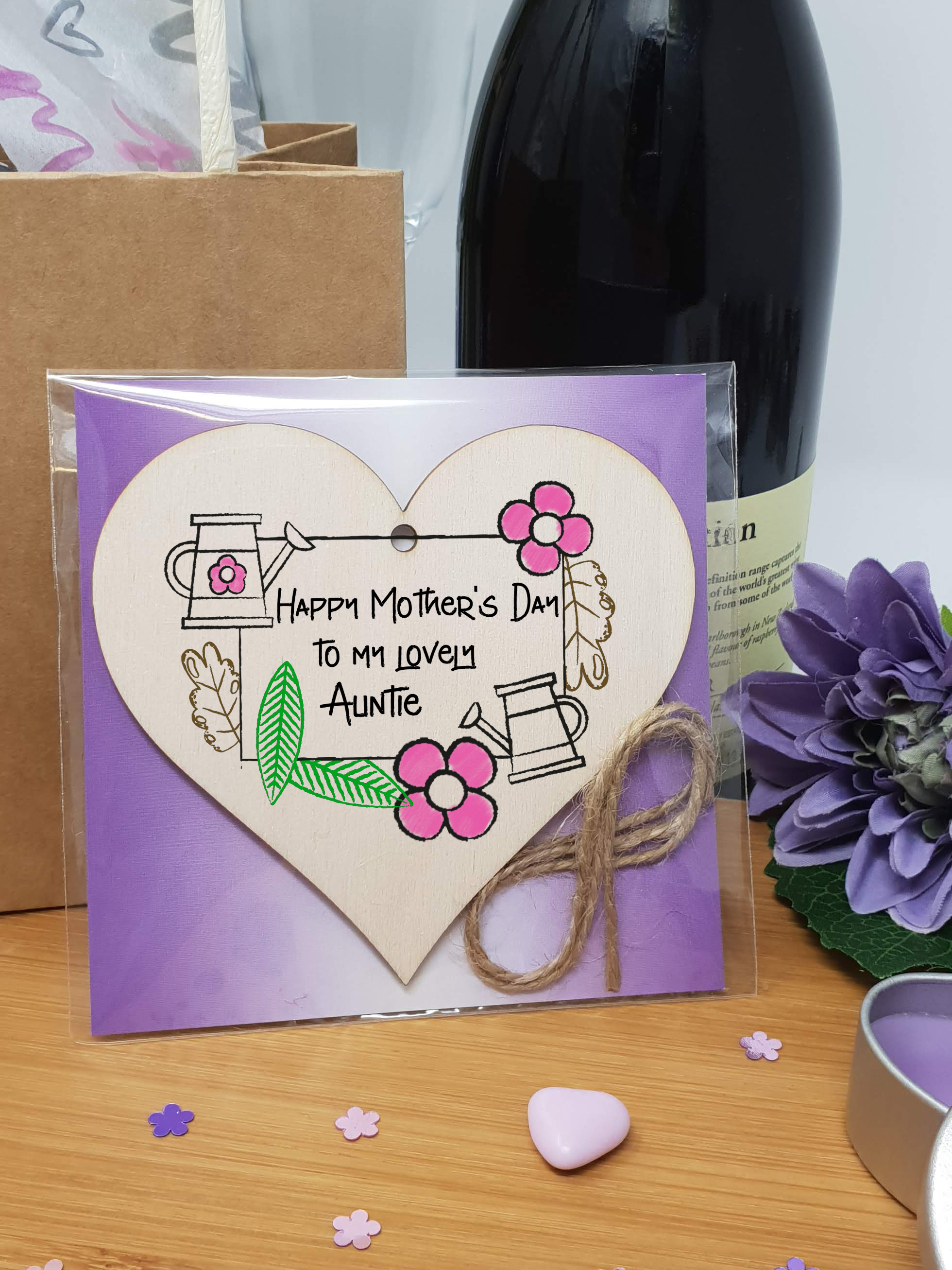 Handmade Wooden Hanging Heart Plaque Mother's Day Gift perfect for lovely Aunties special keepsake card alternative from niece nephew gardening flowers wall hanger for special auntie