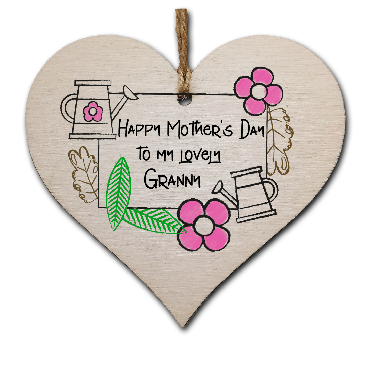 Handmade Wooden Hanging Heart Plaque Mother's Day Gift perfect for lovely Grannys special keepsake card alternative from grandchildren gardening flowers wall hanger for special grandparent