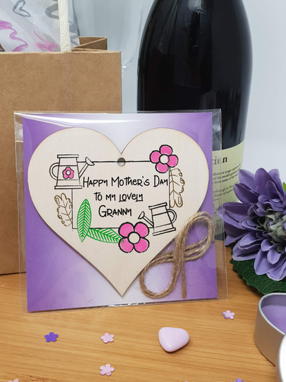 Handmade Wooden Hanging Heart Plaque Mother's Day Gift perfect for lovely Grannys special keepsake card alternative from grandchildren gardening flowers wall hanger for special grandparent