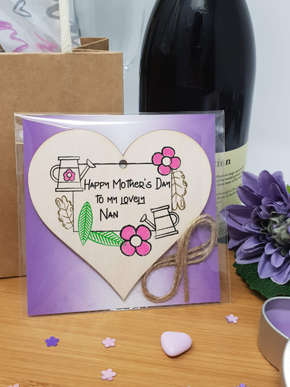 Handmade Wooden Hanging Heart Plaque Mother's Day Gift perfect for lovely Nans special keepsake card alternative from grandchildren gardening flowers wall hanger for special grandparent