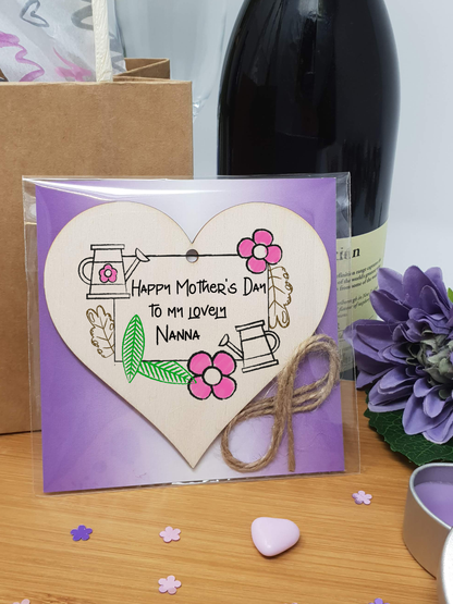 Handmade Wooden Hanging Heart Plaque Mother's Day Gift perfect for lovely Nannas special keepsake card alternative from grandchildren gardening flowers wall hanger for special grandparent