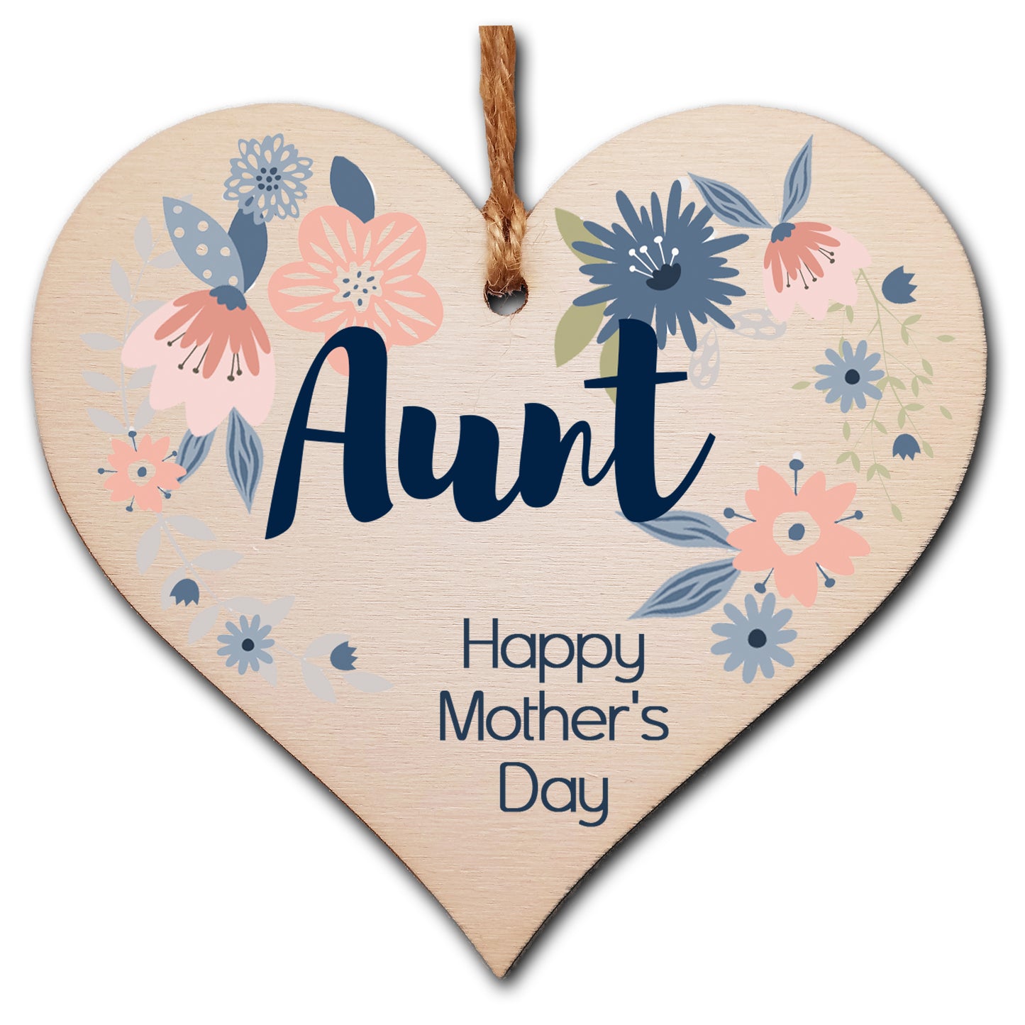 Handmade Wooden Hanging Heart Plaque Mother's Day Gift perfect for Aunt stylish floral celebration card alternative from niece nephew beautiful thoughtful keepsake