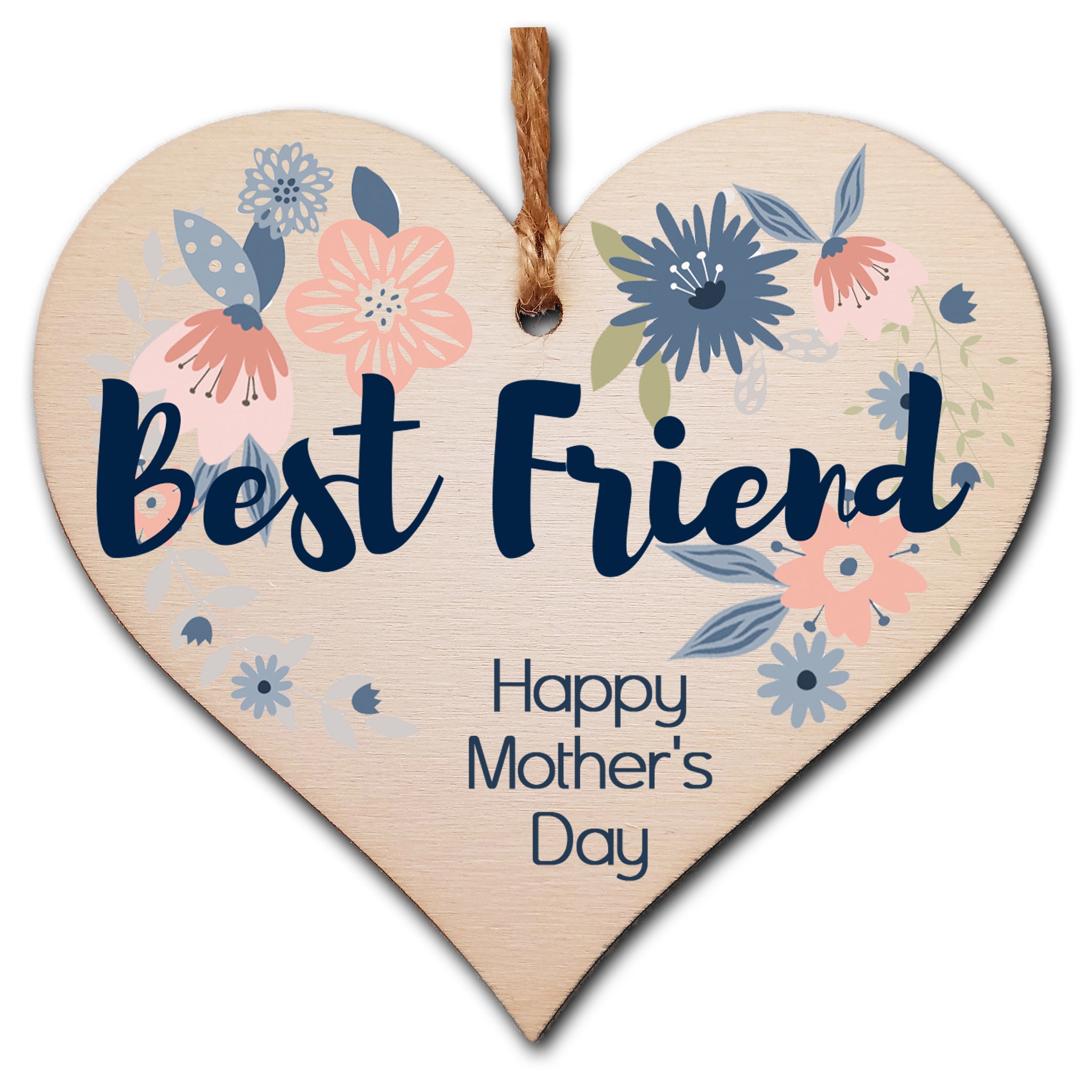 Handmade Wooden Hanging Heart Plaque Mother's Day Gift perfect for Best Friend stylish floral celebration card alternative from best friend beautiful thoughtful keepsake